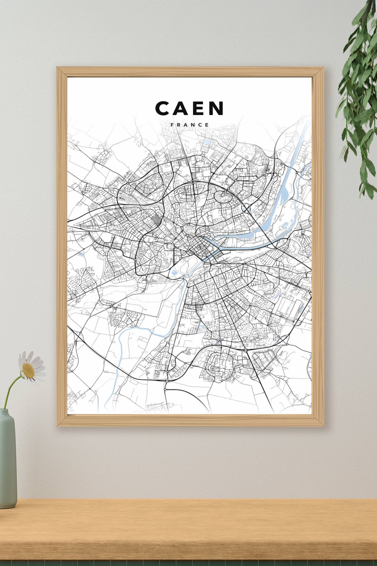 Poster de Caen, plan de ville détaillé | Afich