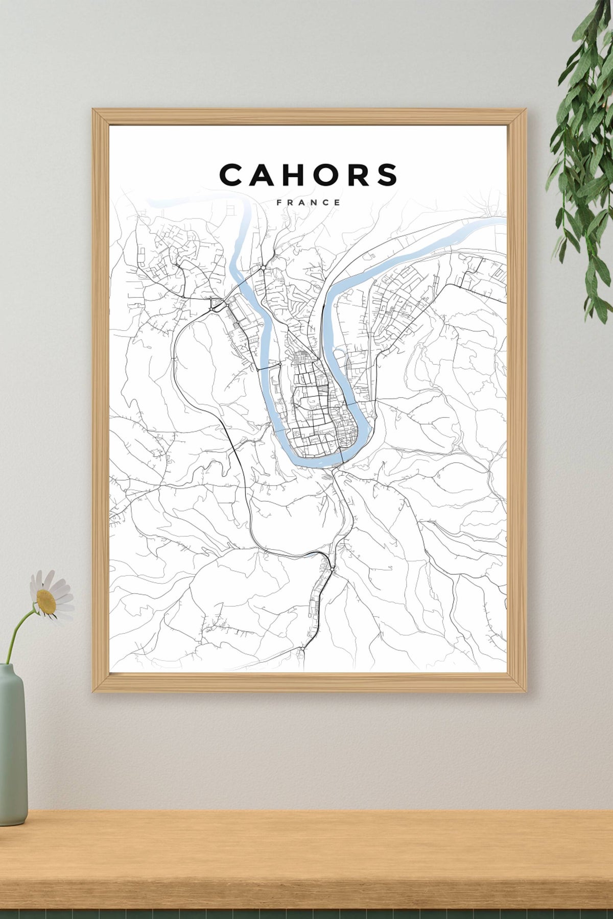 Affiche de Cahors, plan de ville minimaliste | Afich