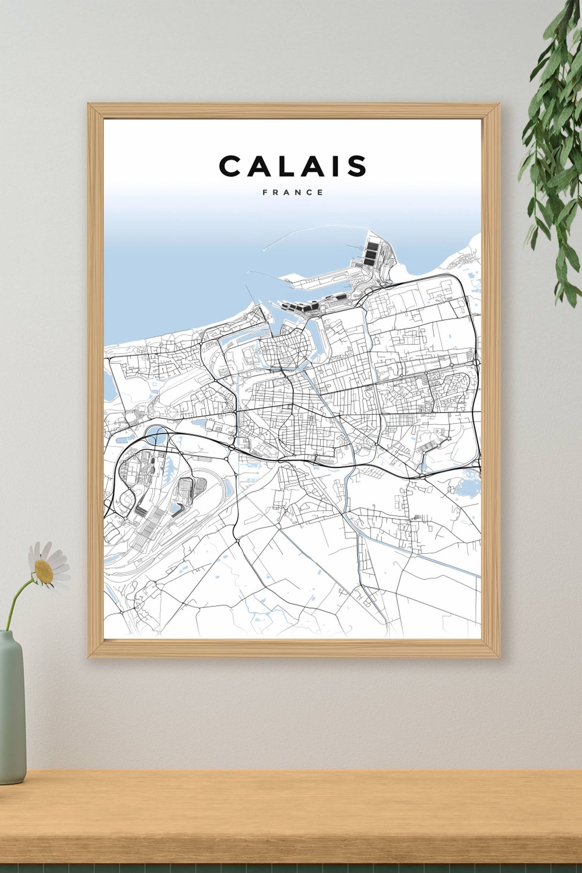 Affiche de Calais, carte urbaine noir et blanc