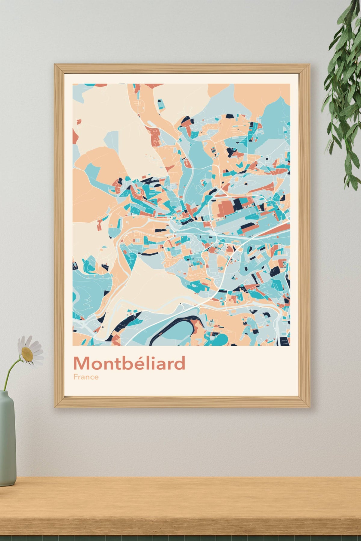 Plan de Montbéliard coloré - Carte personnalisée