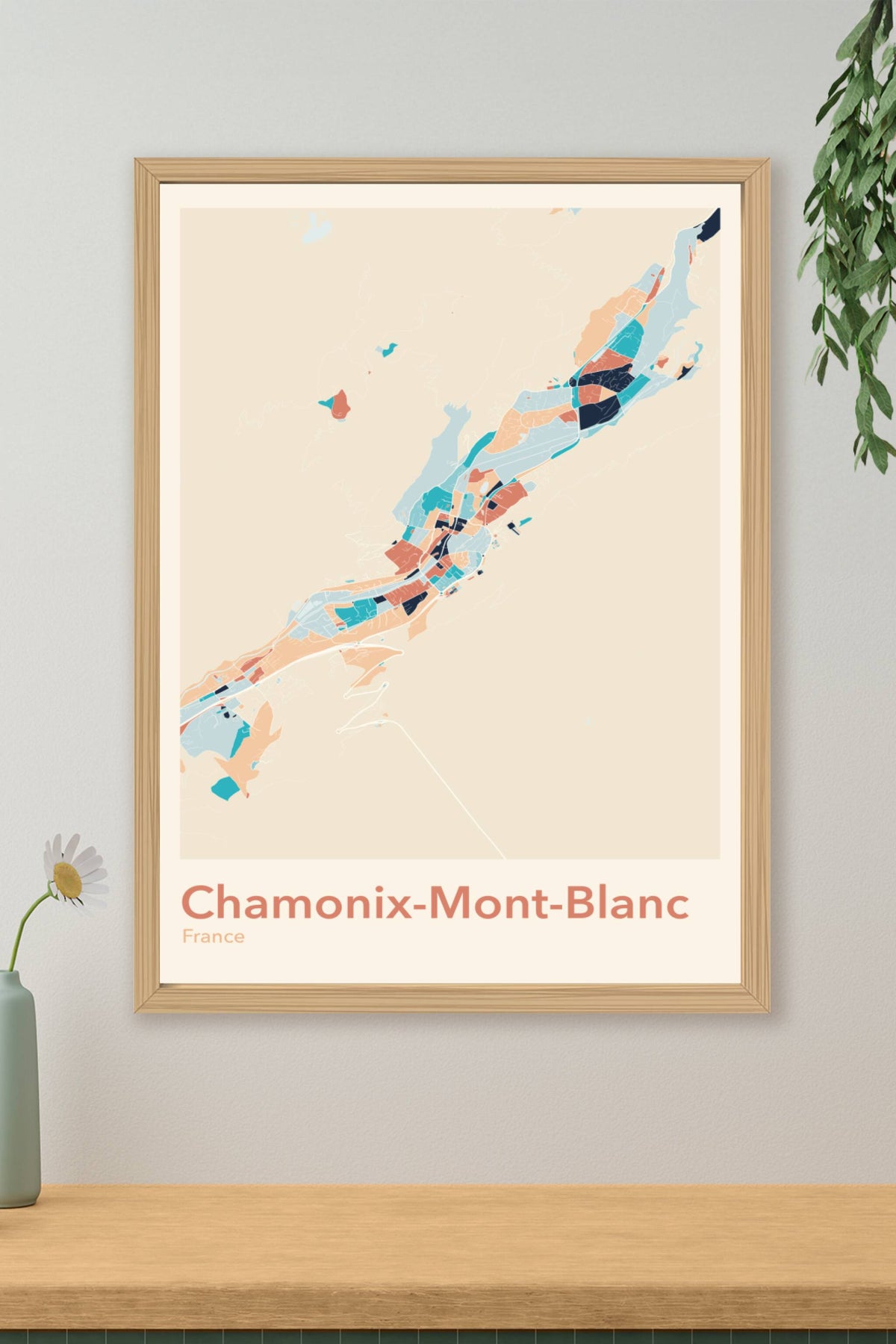 Plan de Chamonix-Mont-Blanc coloré - Carte personnalisée
