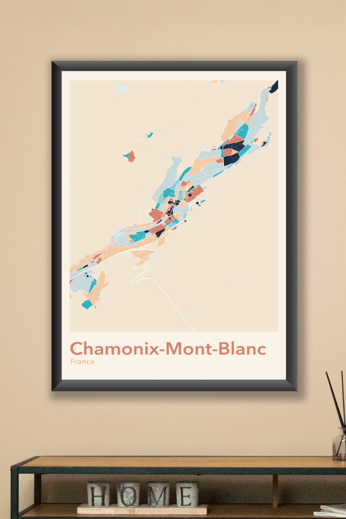 Plan de Chamonix-Mont-Blanc coloré - Carte personnalisée