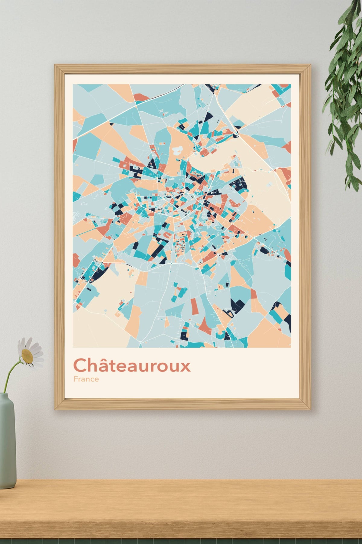 Plan de Châteauroux coloré - Carte personnalisée
