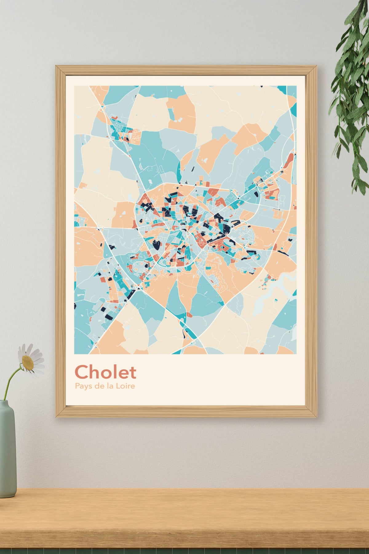Plan de Cholet coloré - Carte personnalisée