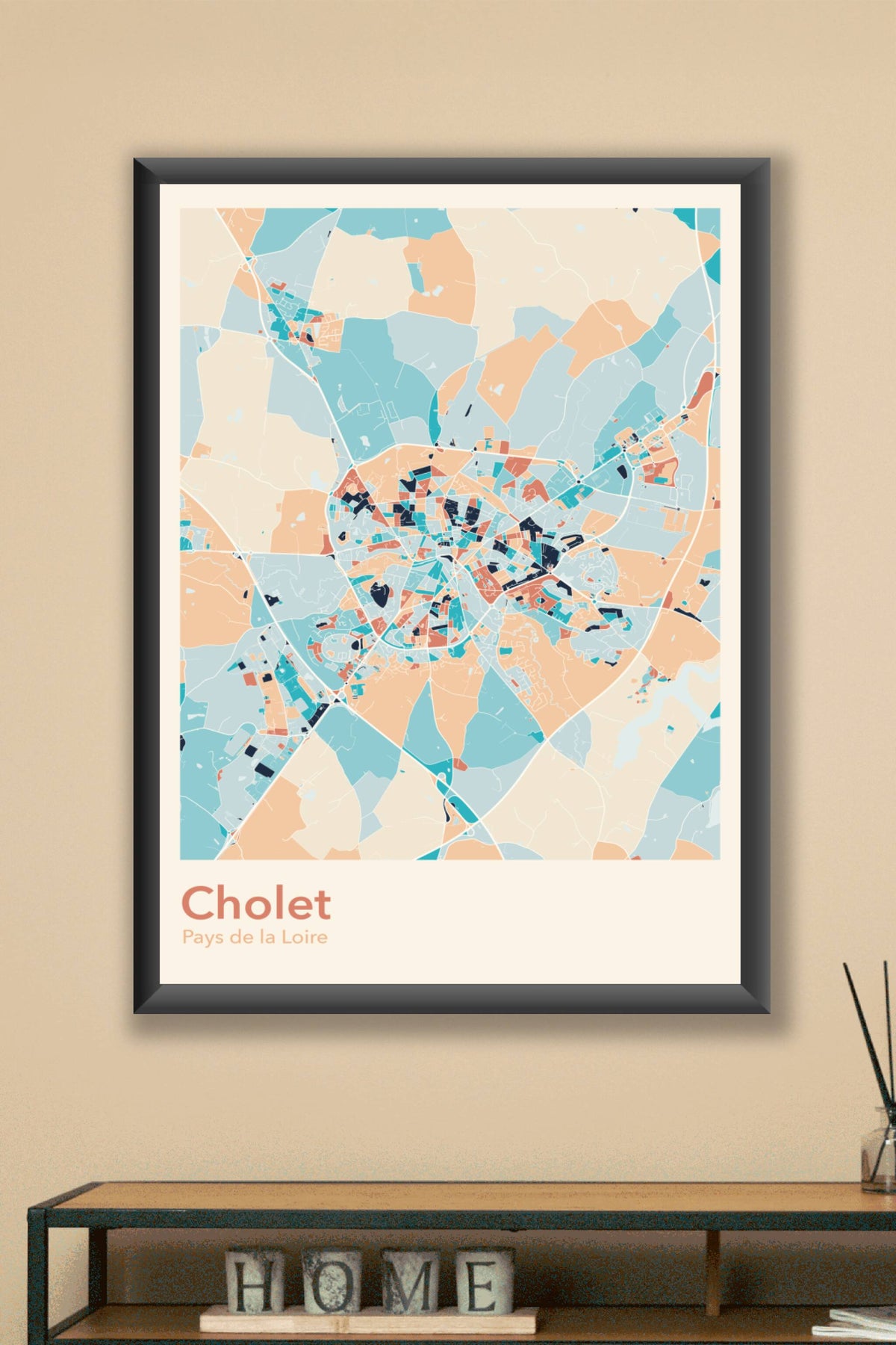 Plan de Cholet coloré - Carte personnalisée