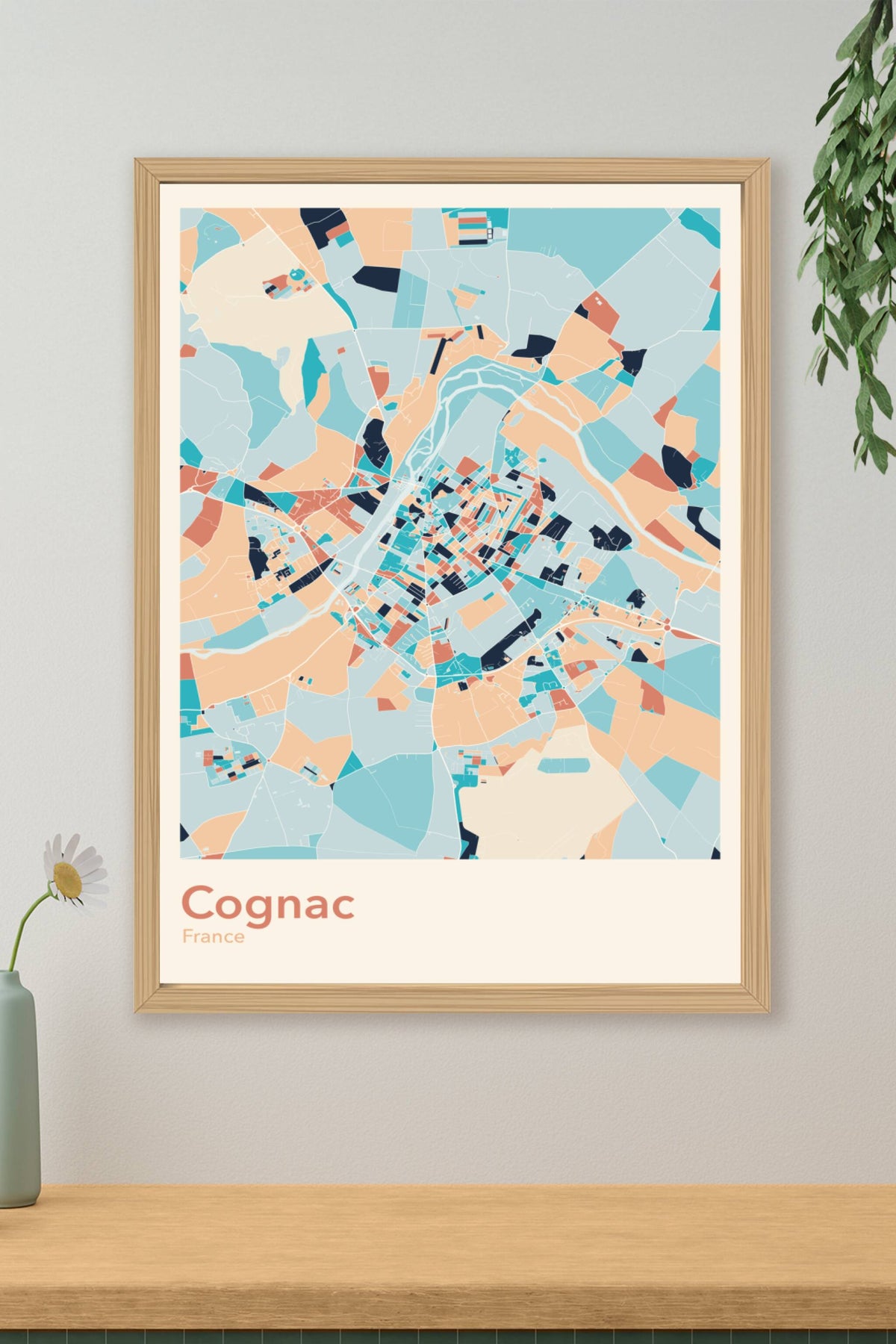 Plan de Cognac coloré - Carte personnalisée