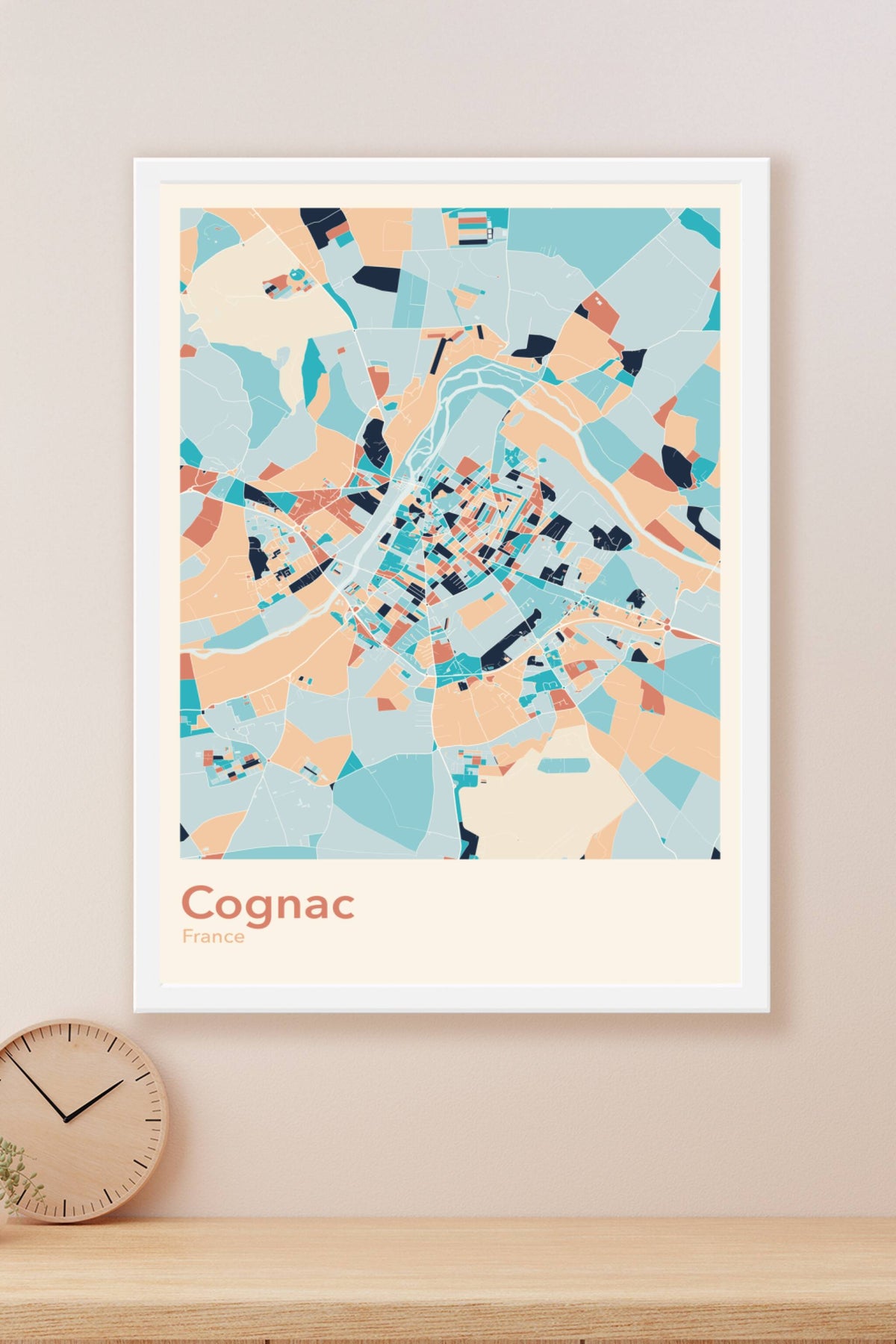 Plan de Cognac coloré - Carte personnalisée