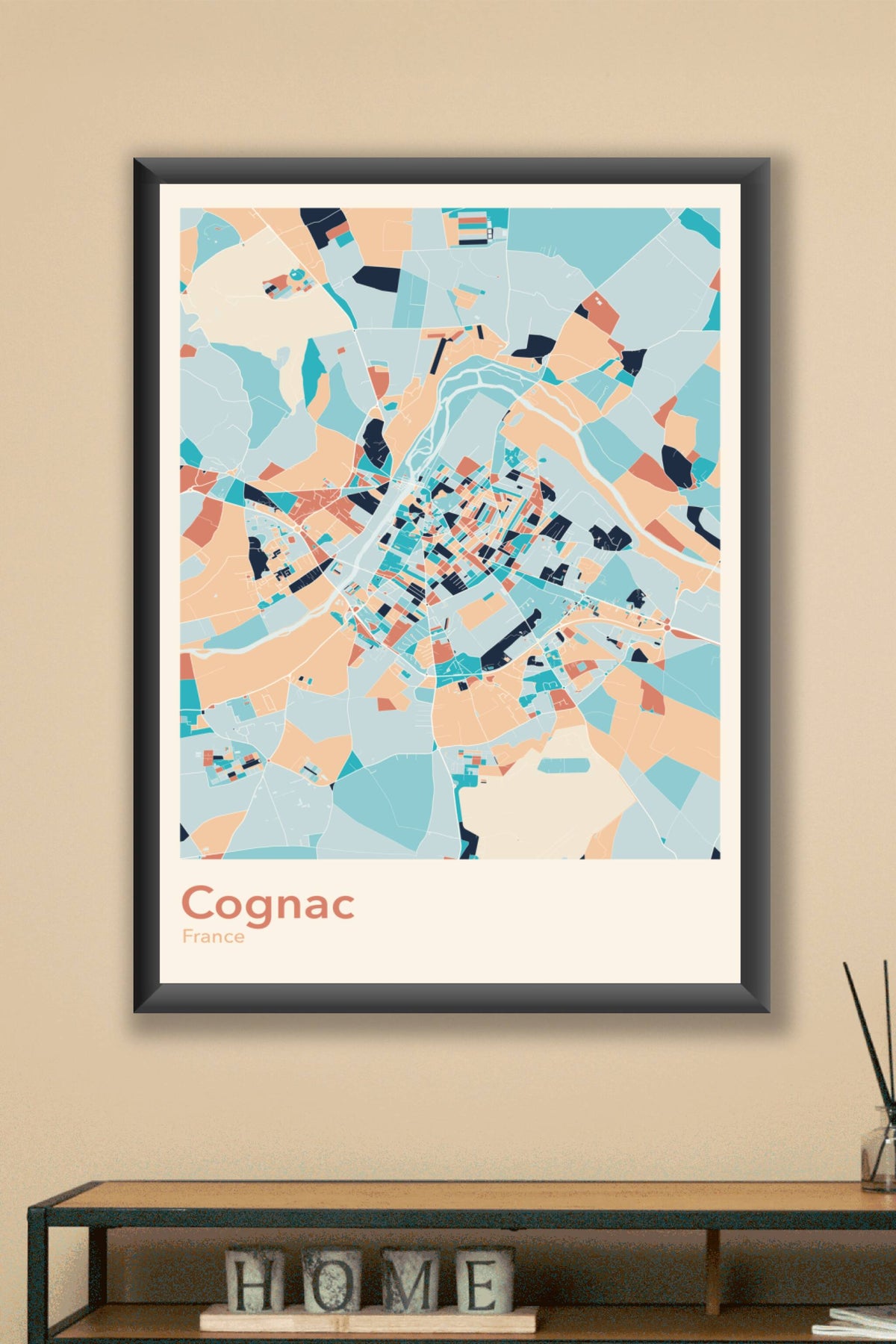 Plan de Cognac coloré - Carte personnalisée