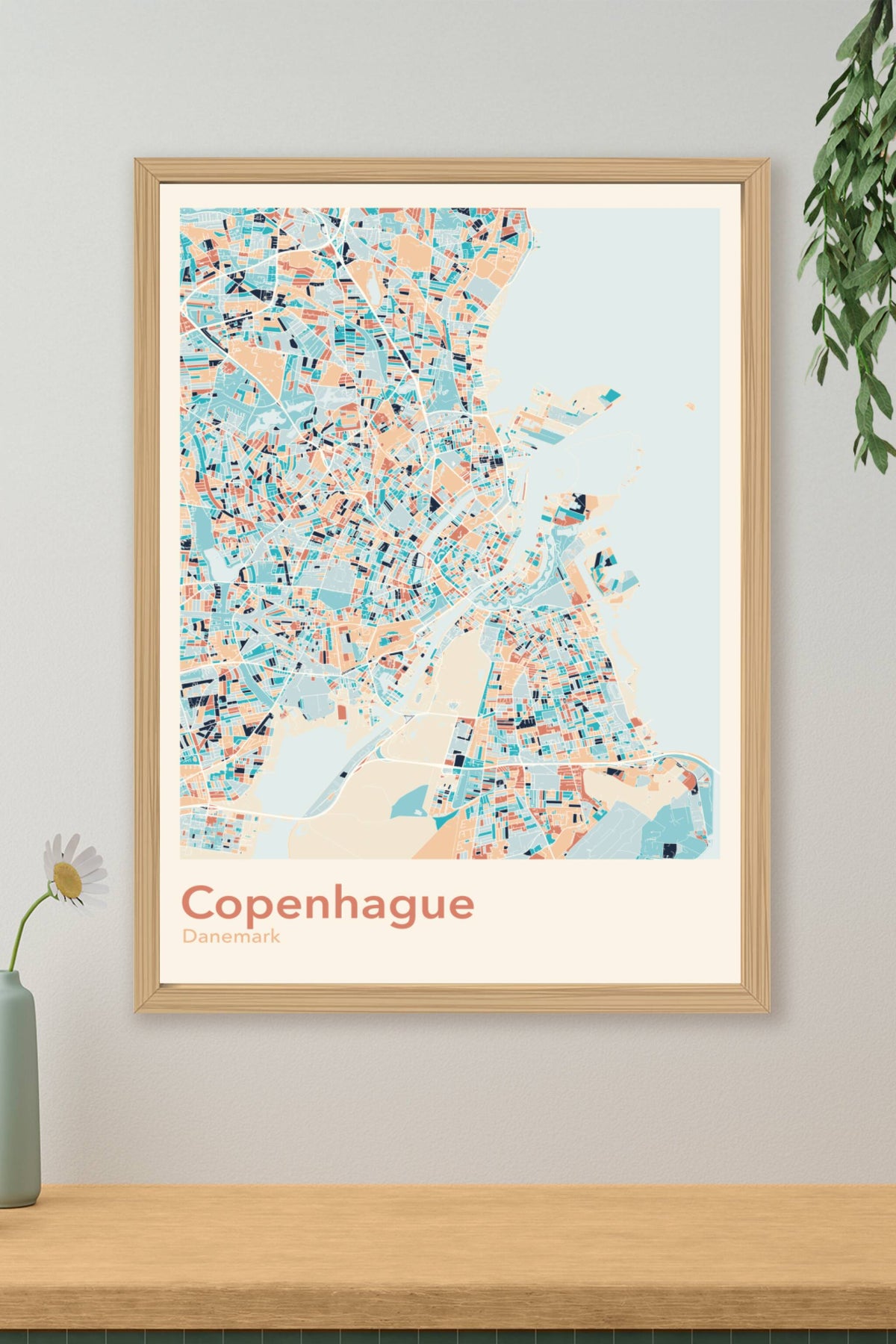 Plan de Copenhague coloré - Carte personnalisée
