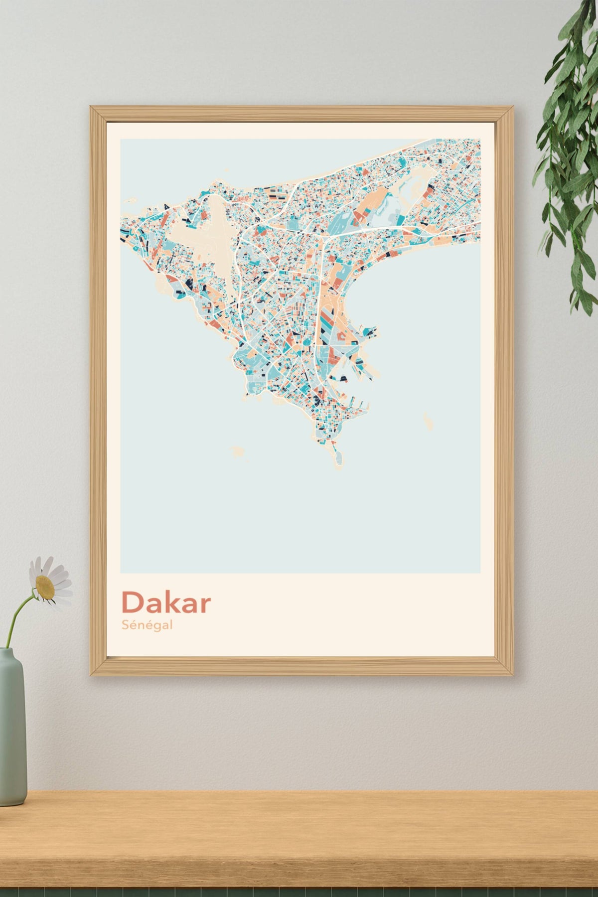 Plan de Dakar coloré - Carte personnalisée