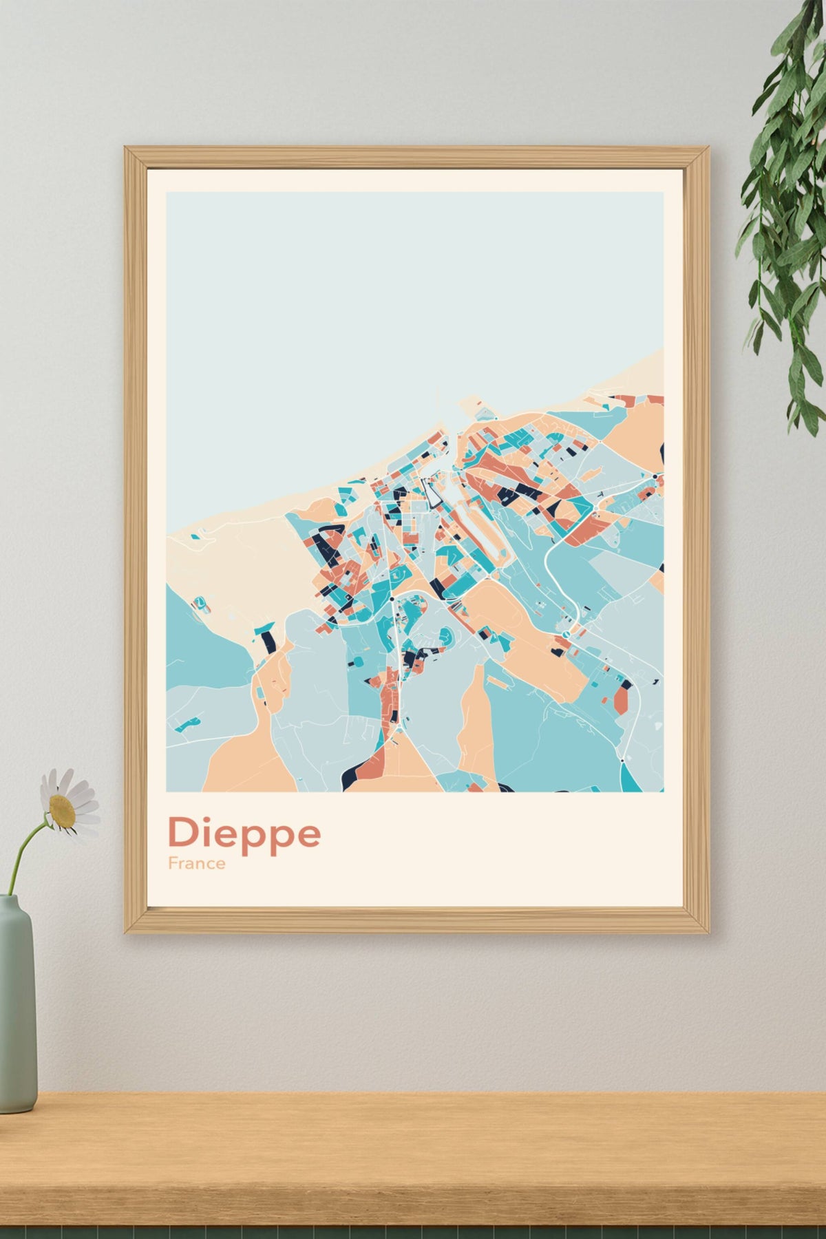 Plan de Dieppe coloré - Carte personnalisée
