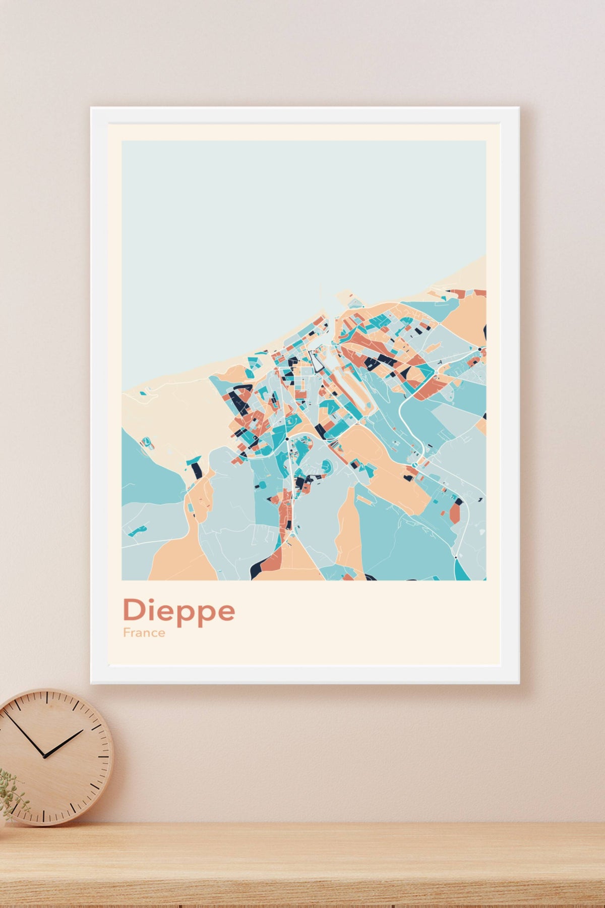 Plan de Dieppe coloré - Carte personnalisée