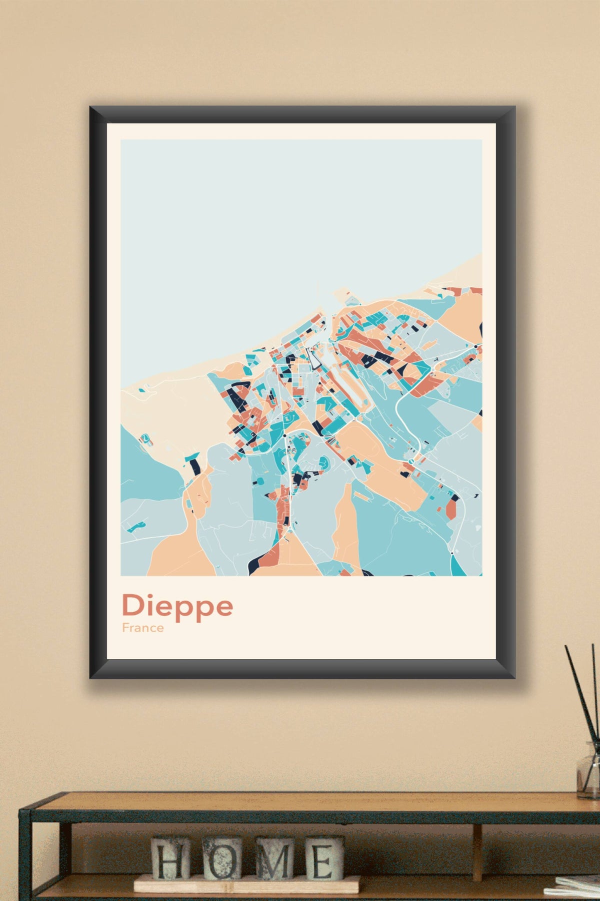 Plan de Dieppe coloré - Carte personnalisée
