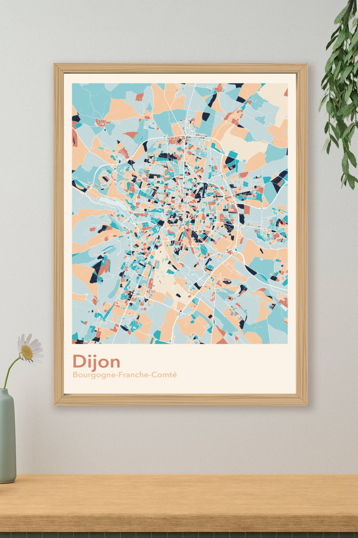 Plan de Dijon coloré - Carte personnalisée