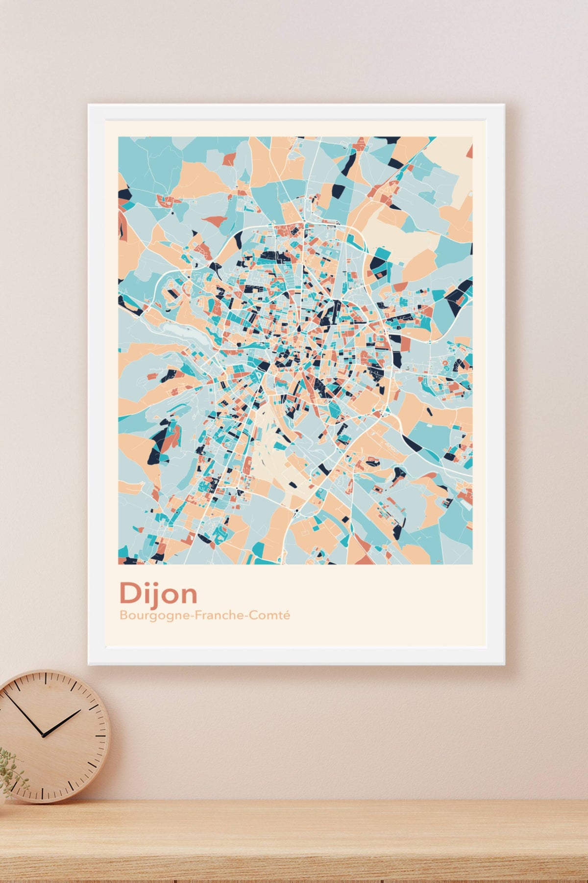 Plan de Dijon coloré - Carte personnalisée