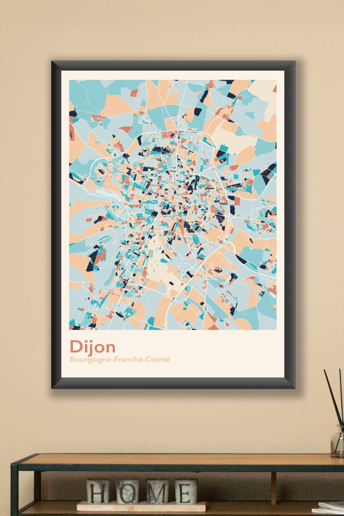 Plan de Dijon coloré - Carte personnalisée