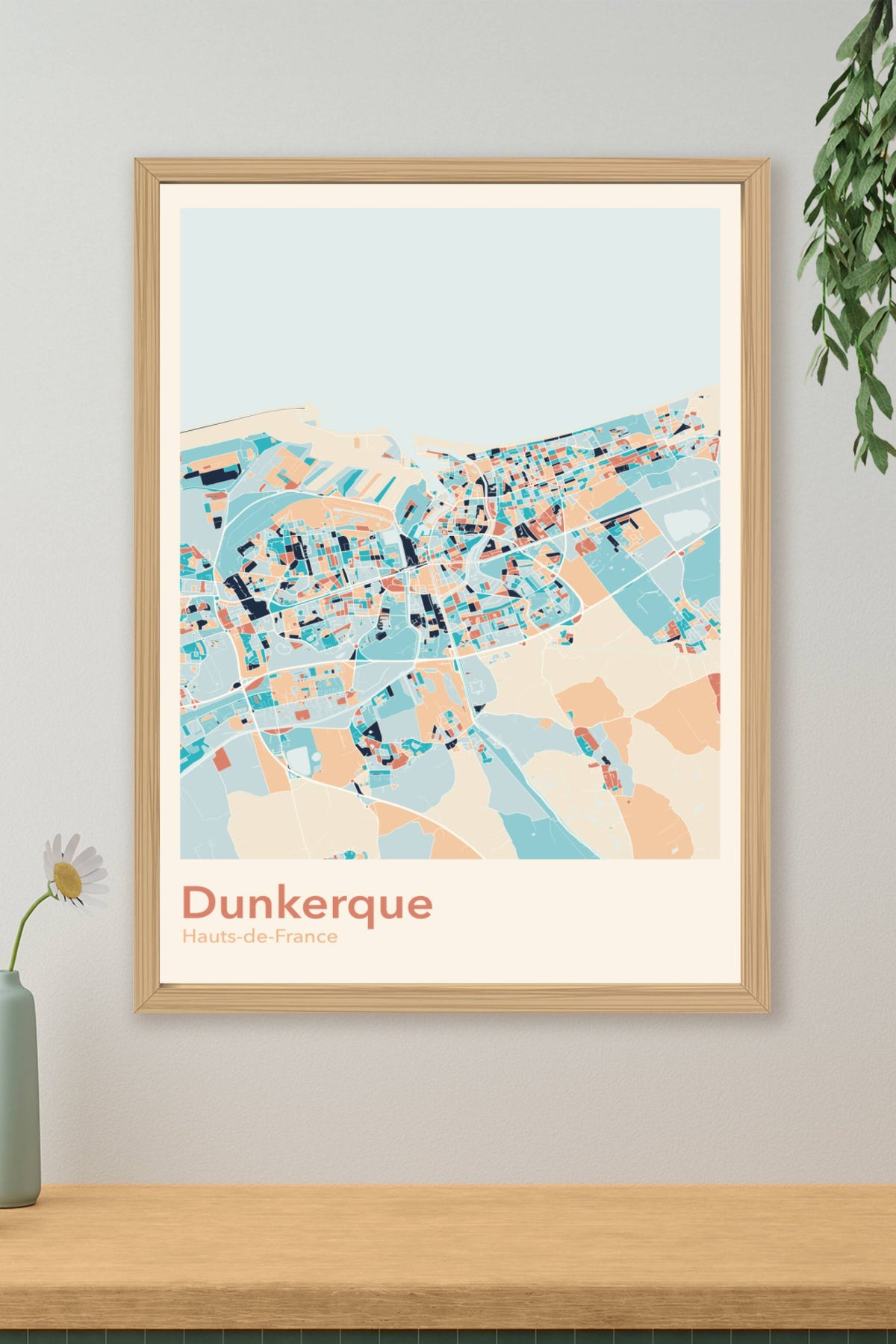 Plan de Dunkerque coloré - Carte personnalisée