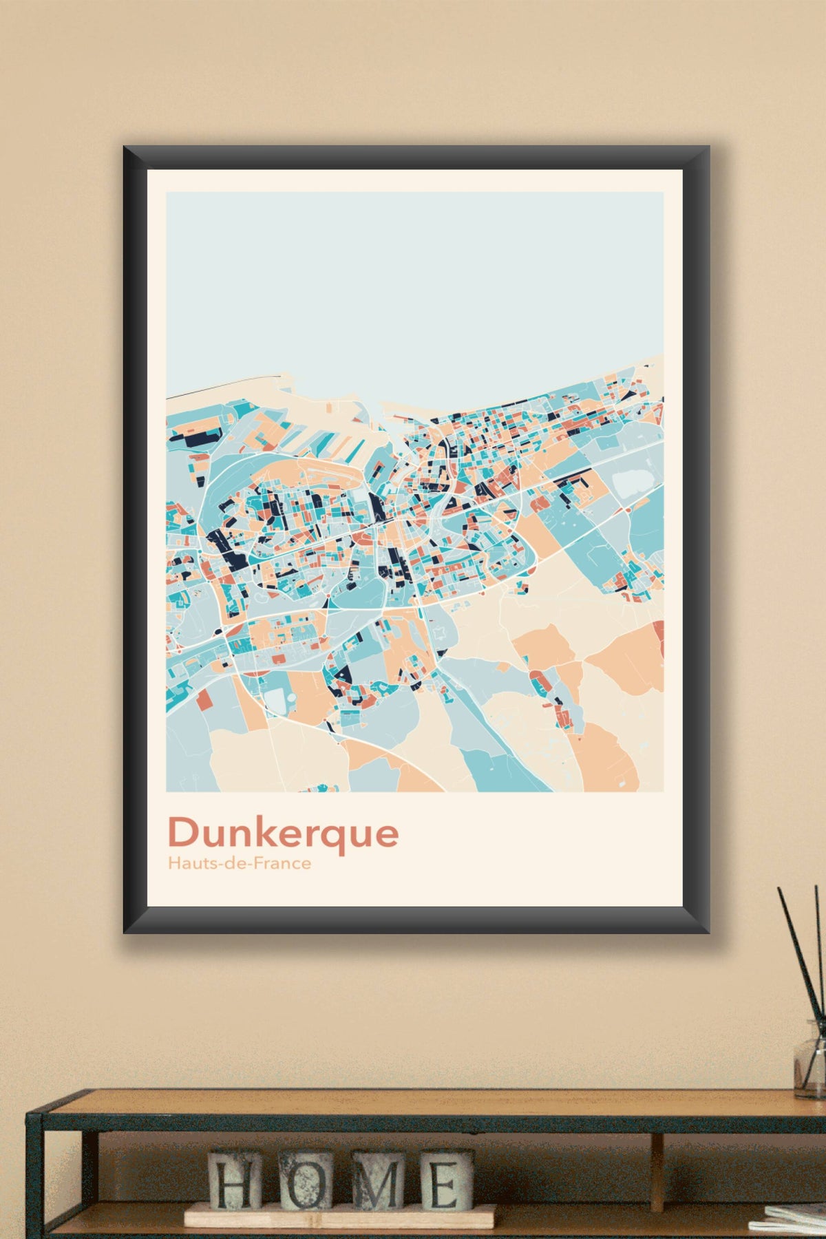 Plan de Dunkerque coloré - Carte personnalisée