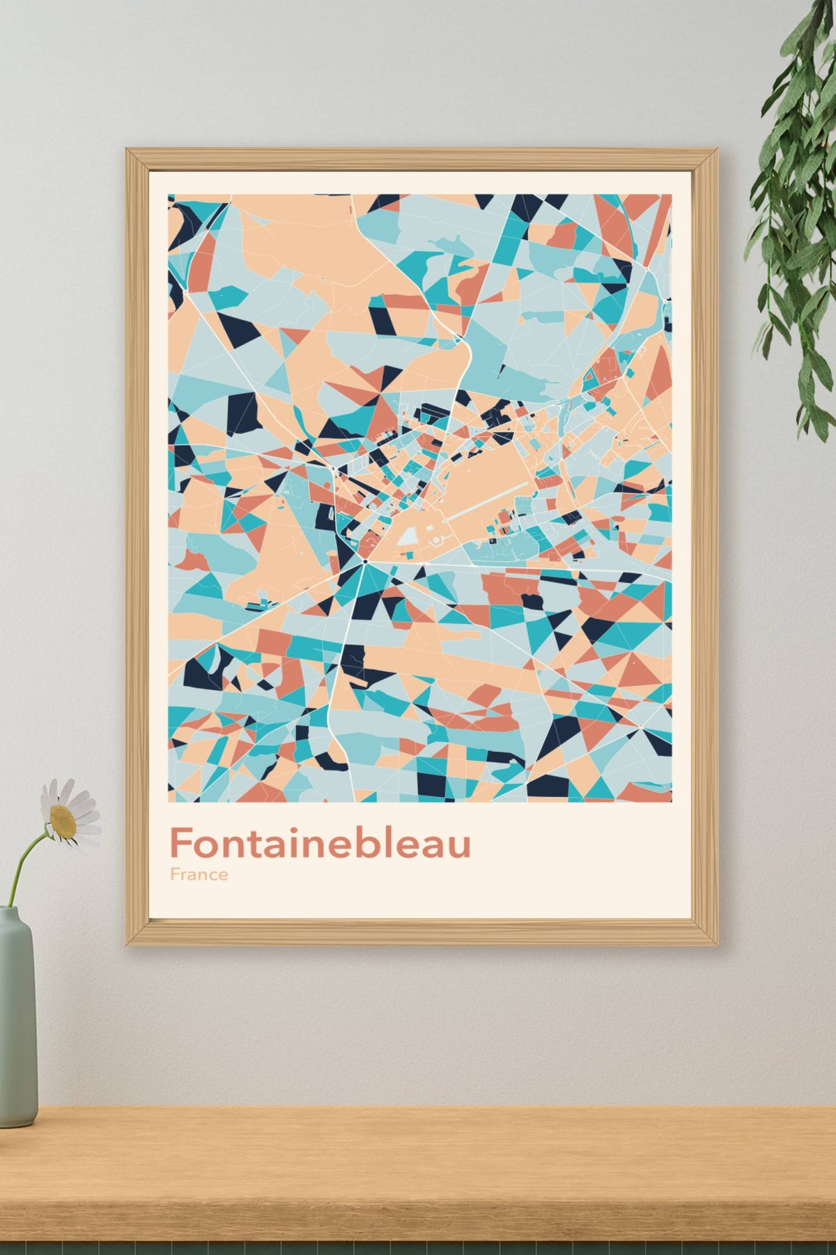 Plan de Fontainebleau coloré - Carte personnalisée