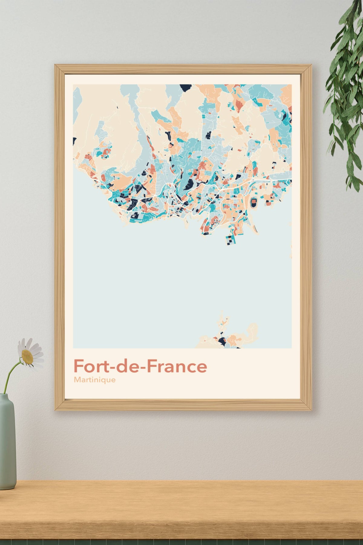 Plan de Fort-de-France coloré - Carte personnalisée