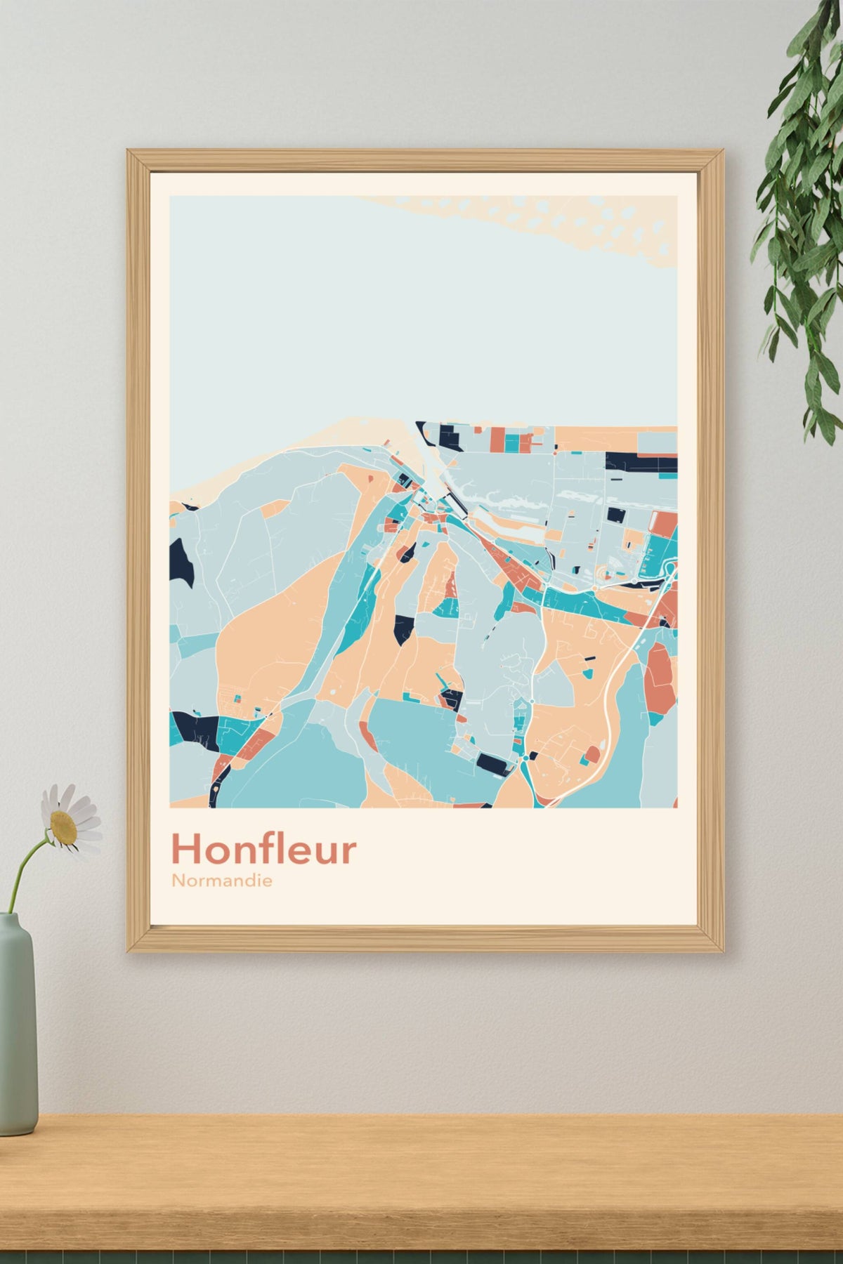 Plan d'Honfleur coloré - Carte personnalisée
