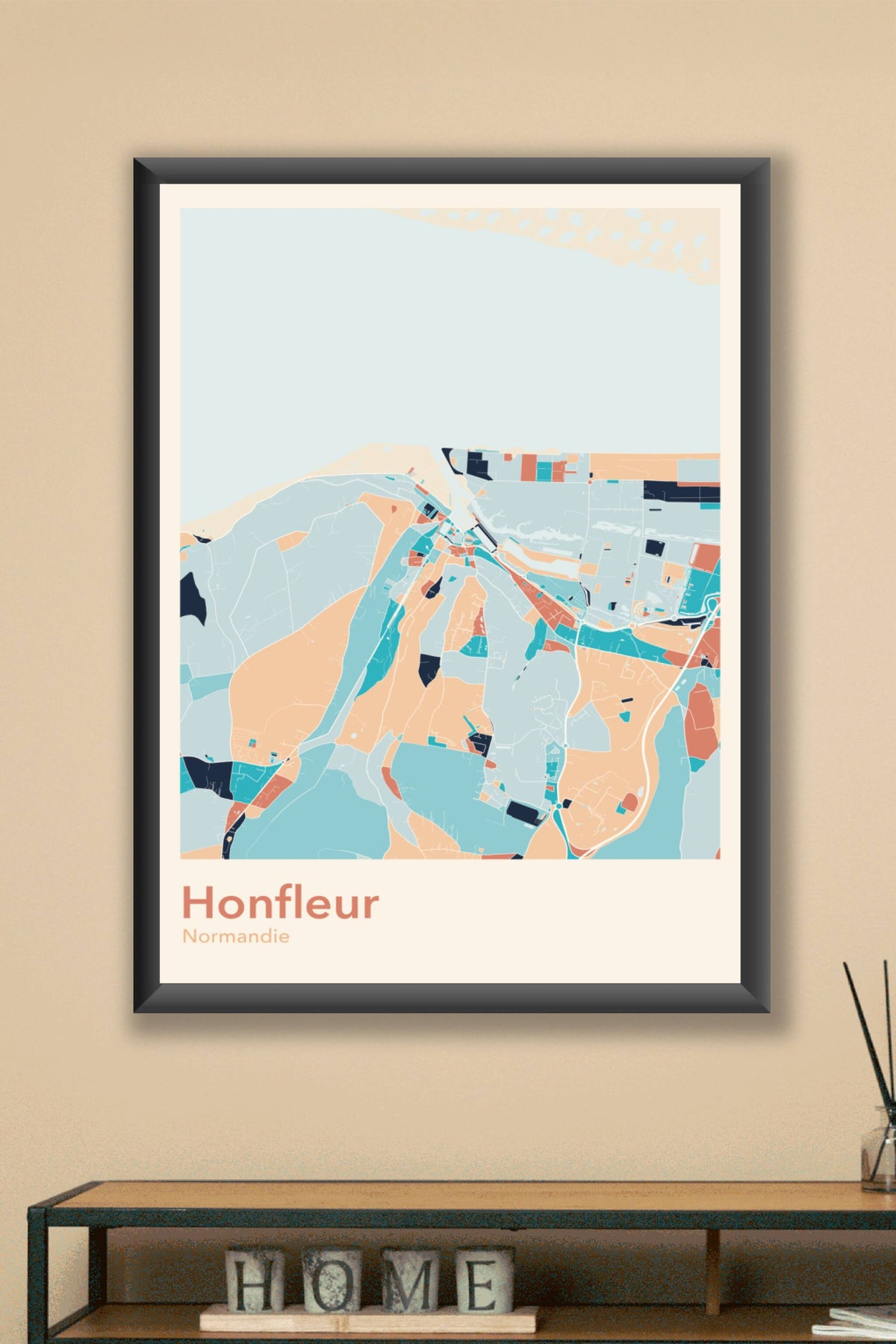 Plan d'Honfleur coloré - Carte personnalisée