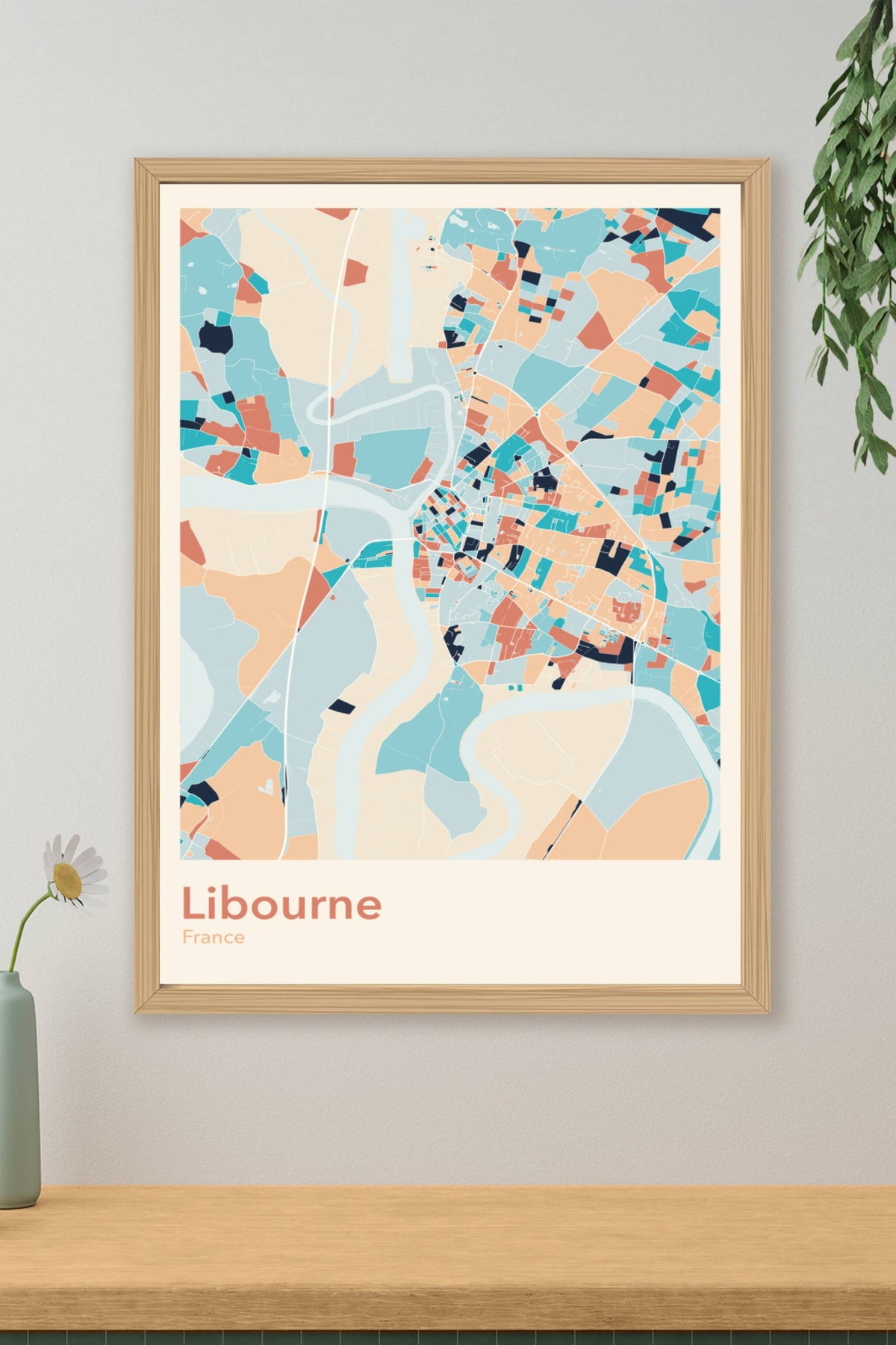Plan de Libourne coloré - Carte personnalisée