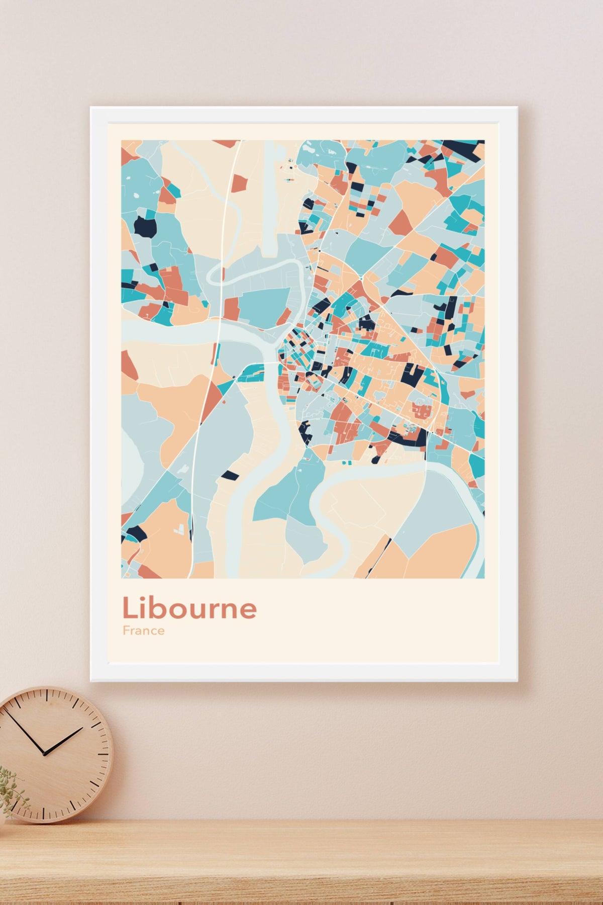 Plan de Libourne coloré - Carte personnalisée