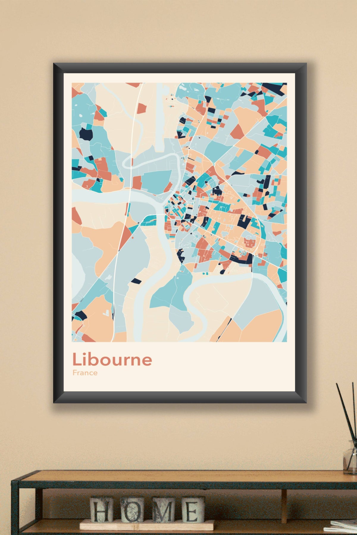 Plan de Libourne coloré - Carte personnalisée