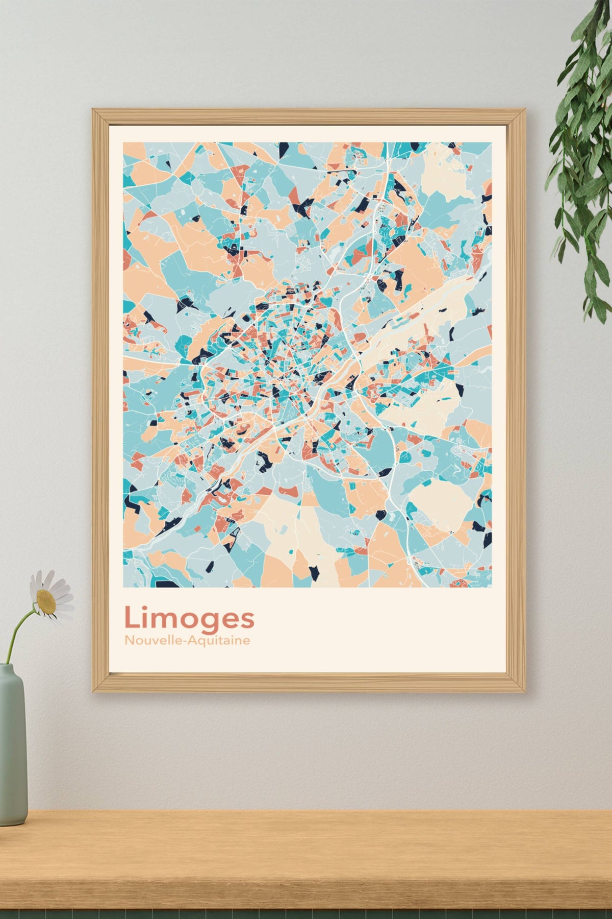 Plan de Limoges coloré - Carte personnalisée