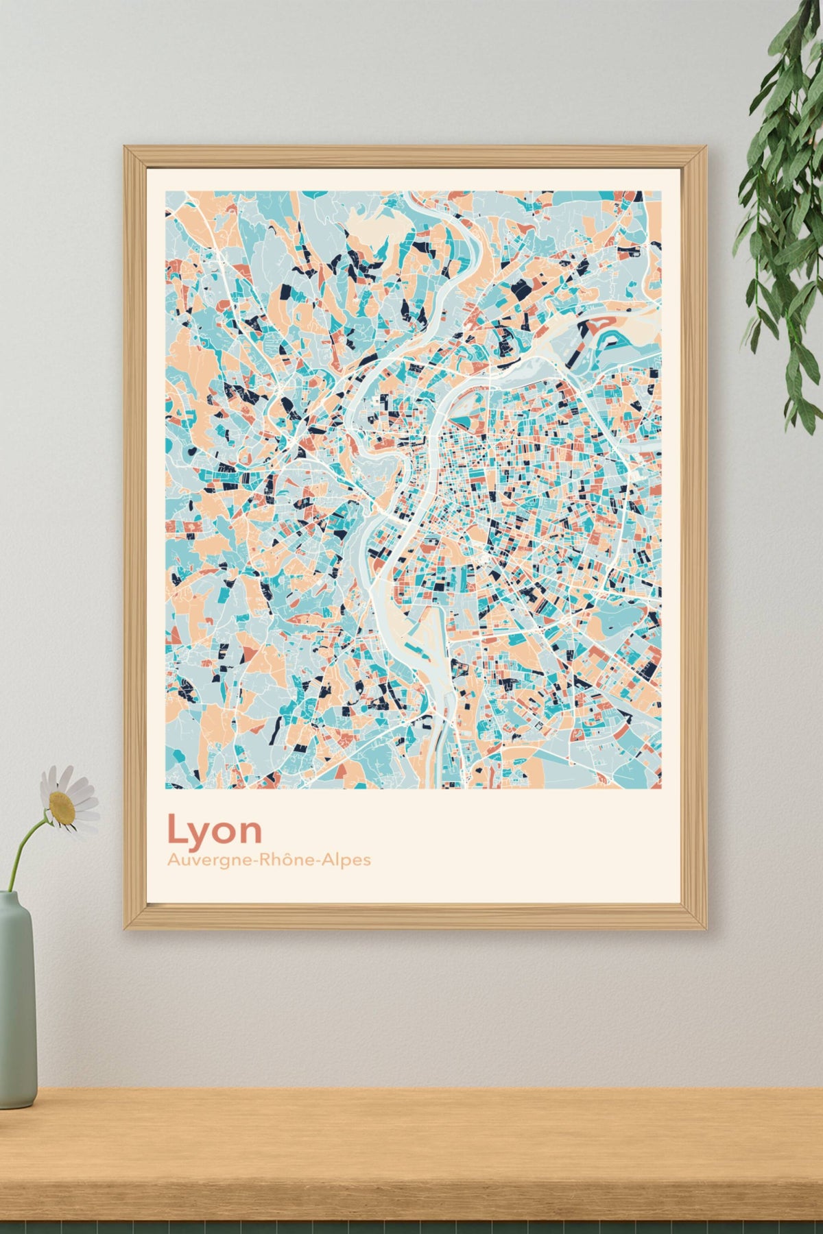 Plan de Lyon coloré - Carte personnalisée