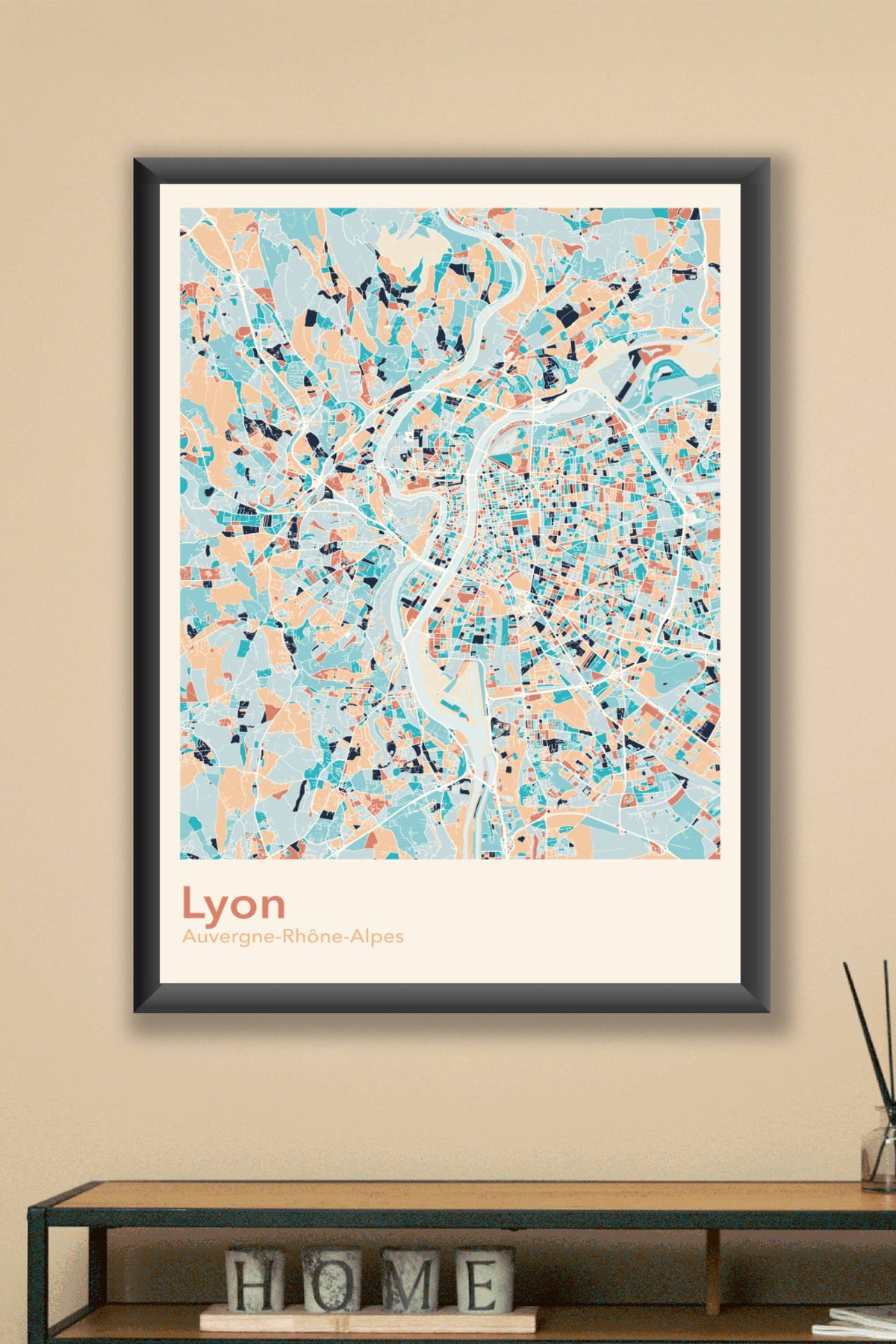 Plan de Lyon coloré - Carte personnalisée