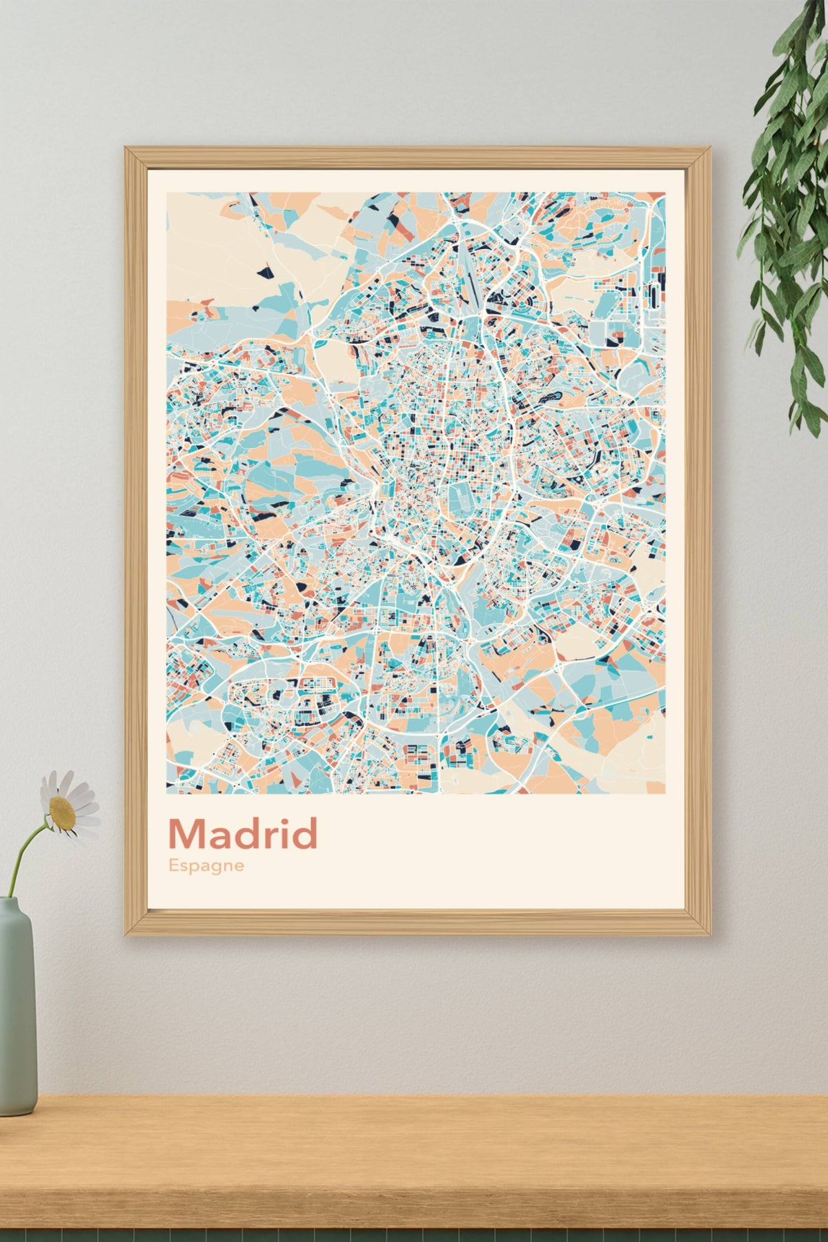 Plan de Madrid coloré - Carte personnalisée