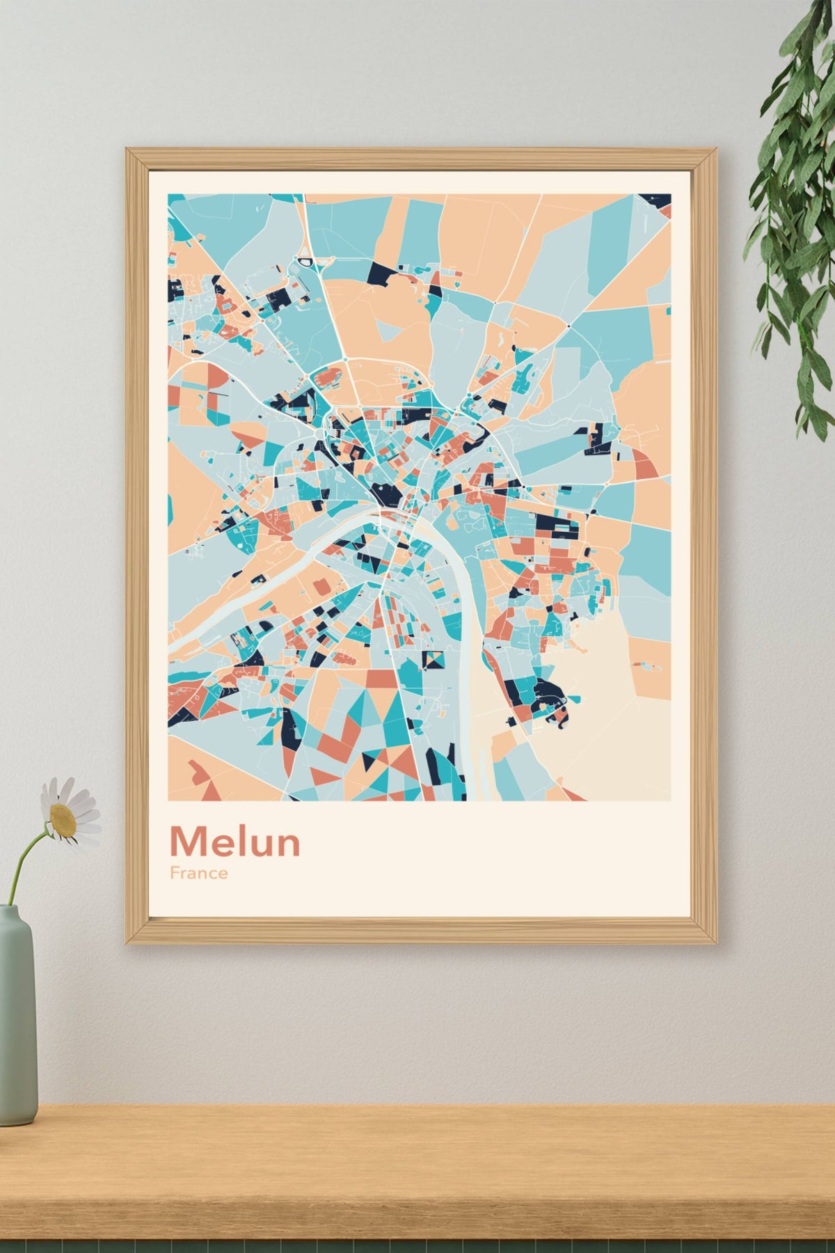 Plan de Melun coloré - Carte personnalisée