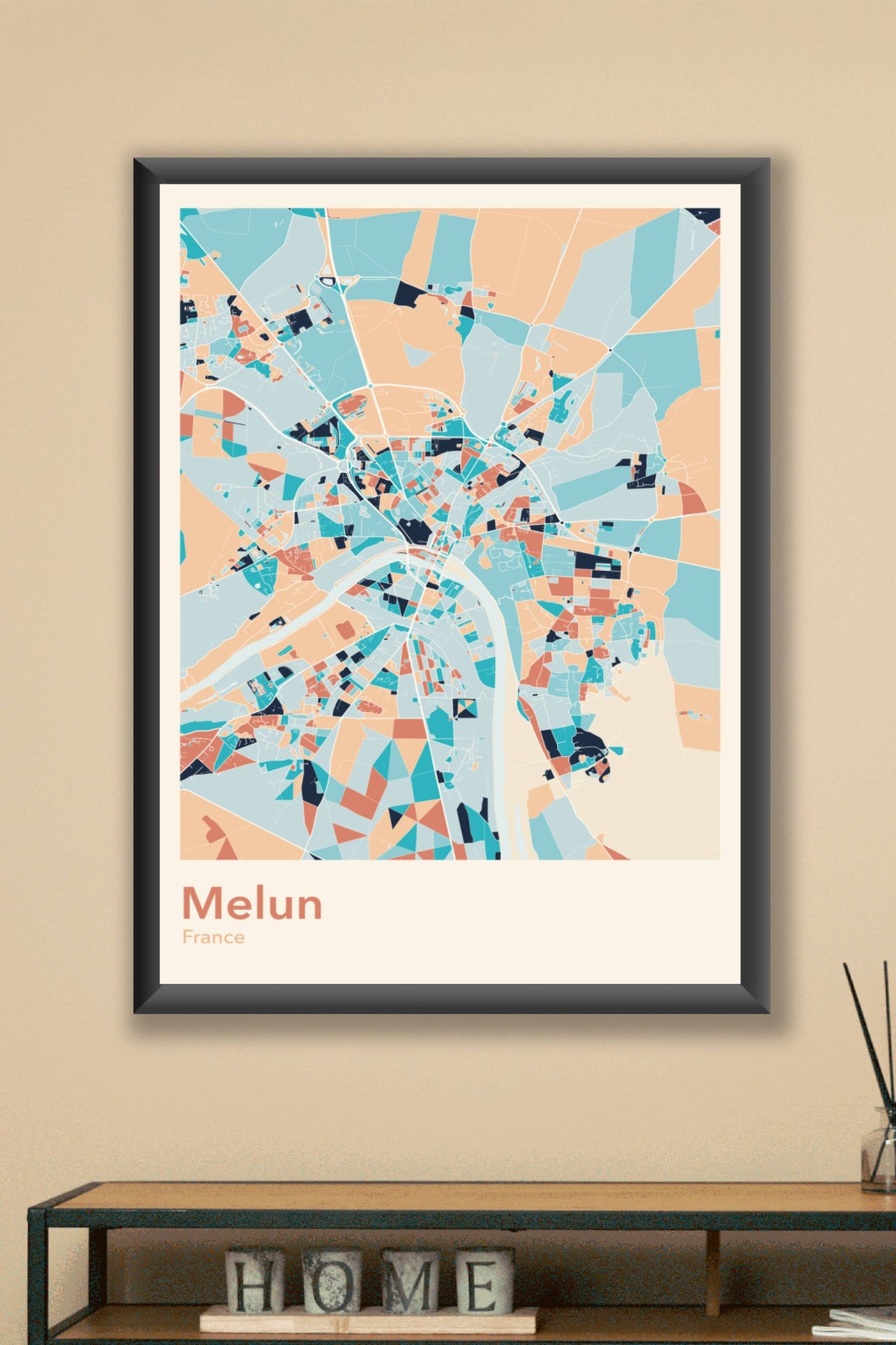 Plan de Melun coloré - Carte personnalisée