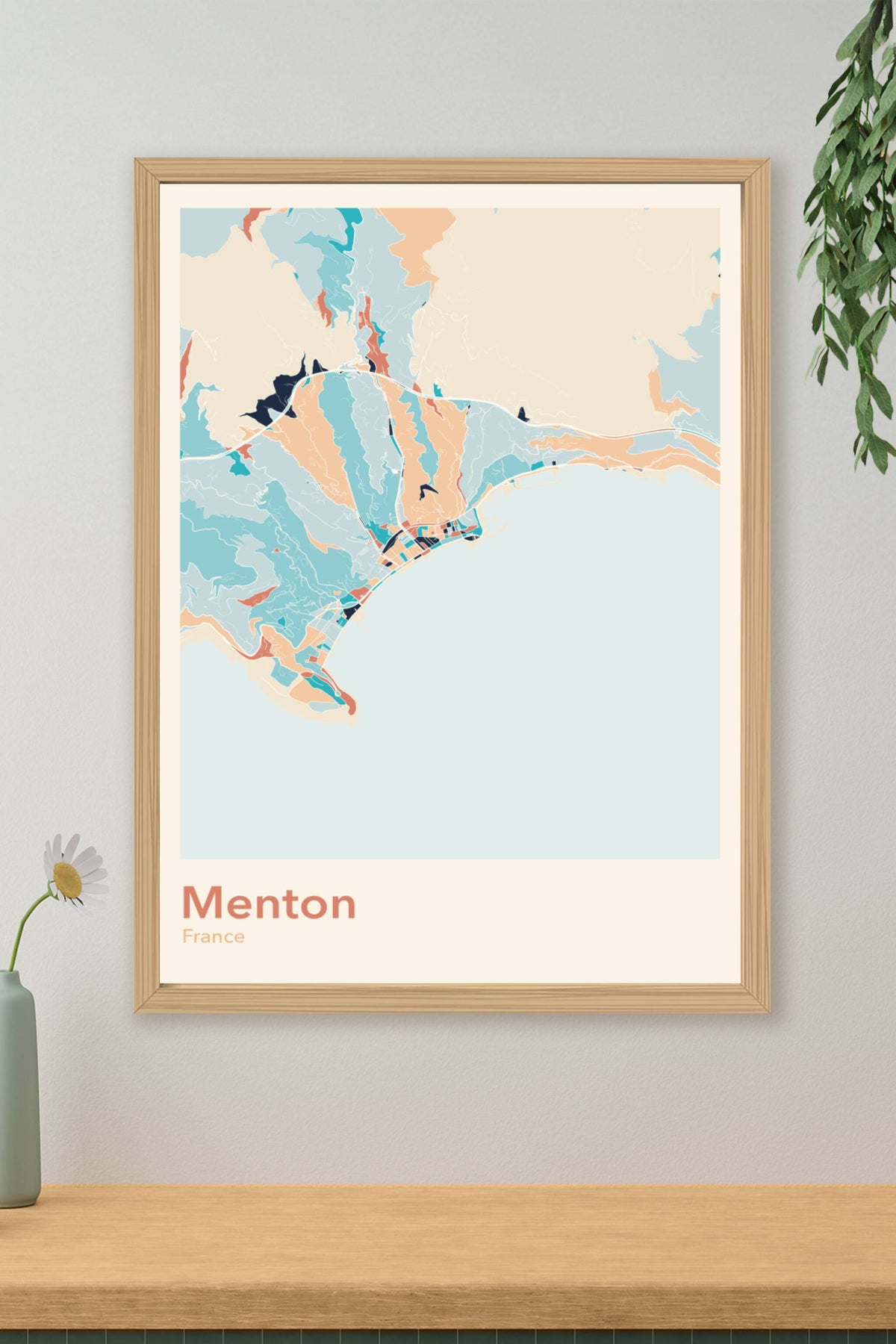 Plan de Menton coloré - Carte personnalisée