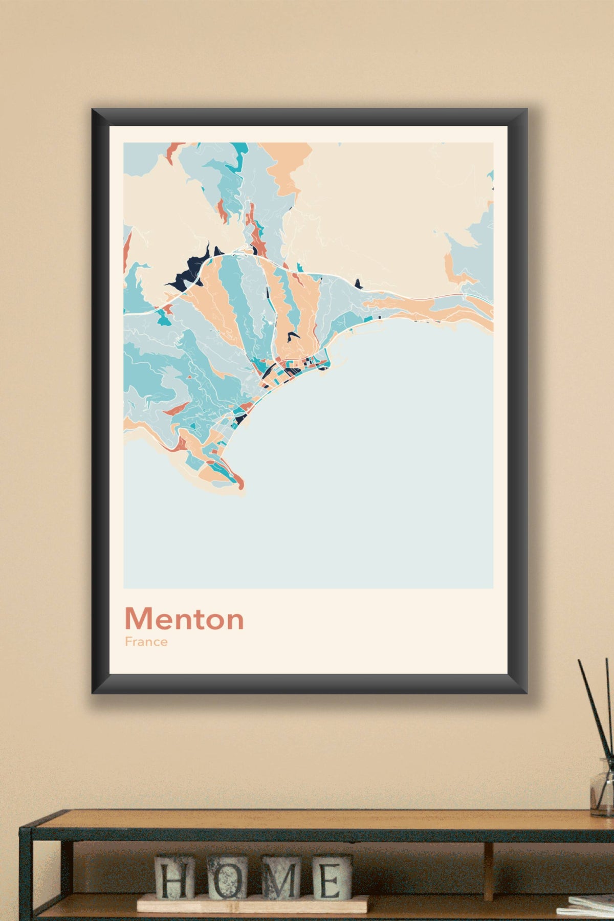 Plan de Menton coloré - Carte personnalisée