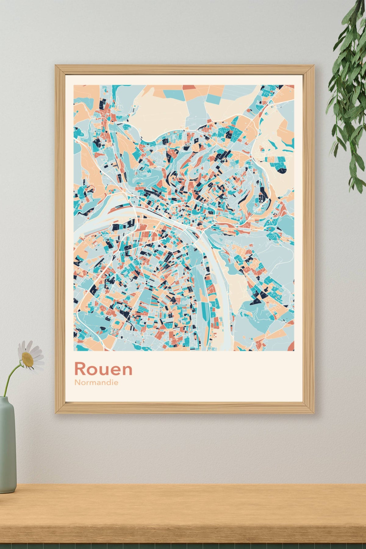 Plan de Rouen coloré - Carte personnalisée