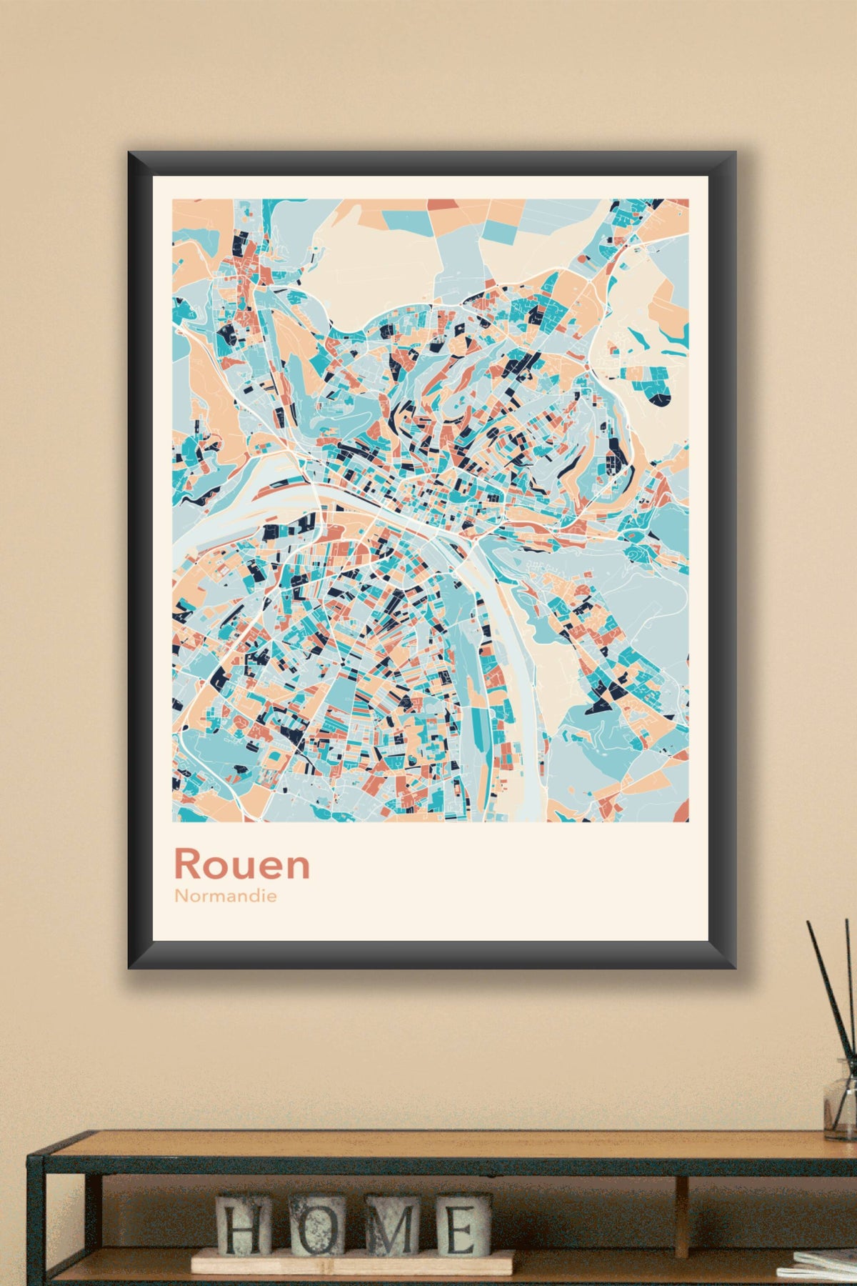 Plan de Rouen coloré - Carte personnalisée
