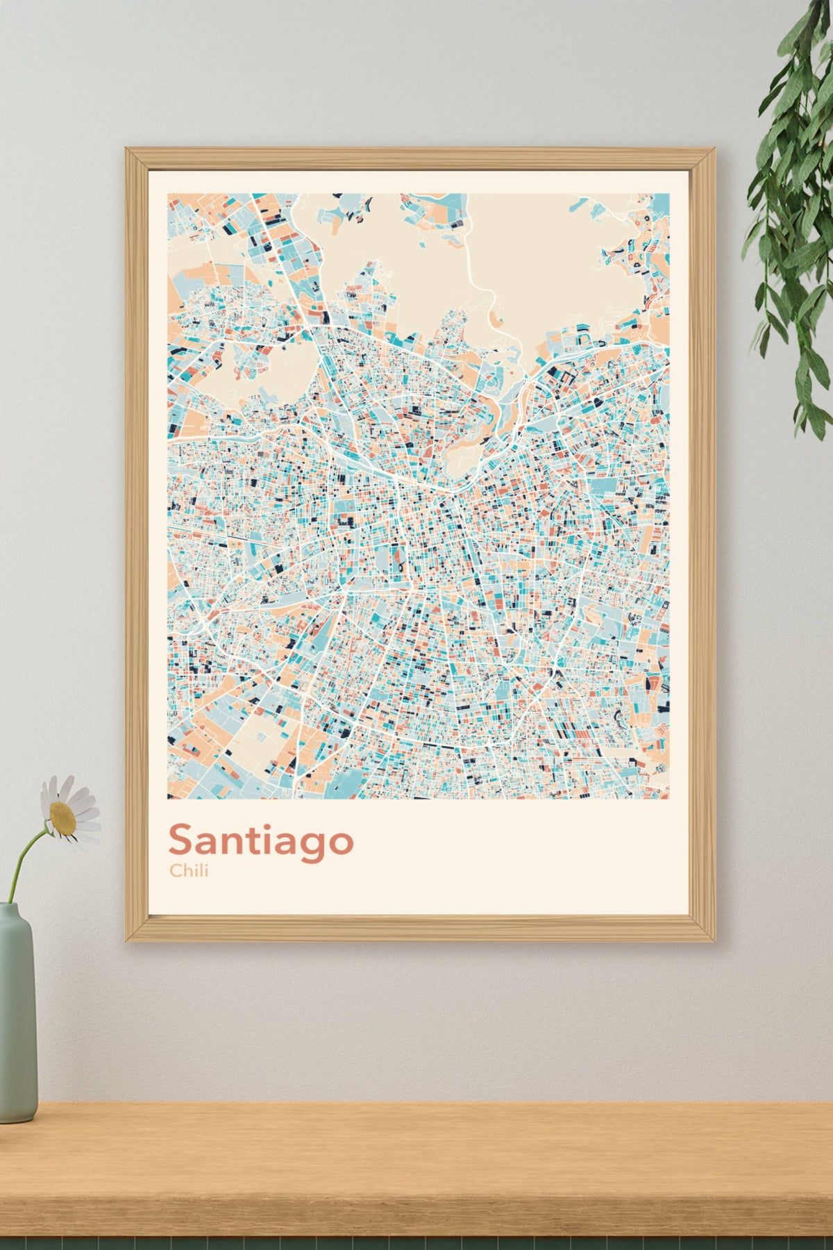 Plan de Santiago coloré - Carte personnalisée
