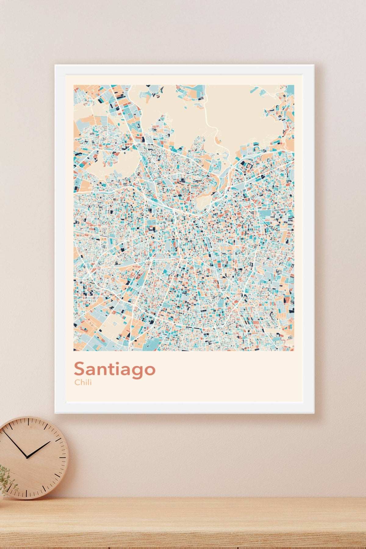 Plan de Santiago coloré - Carte personnalisée