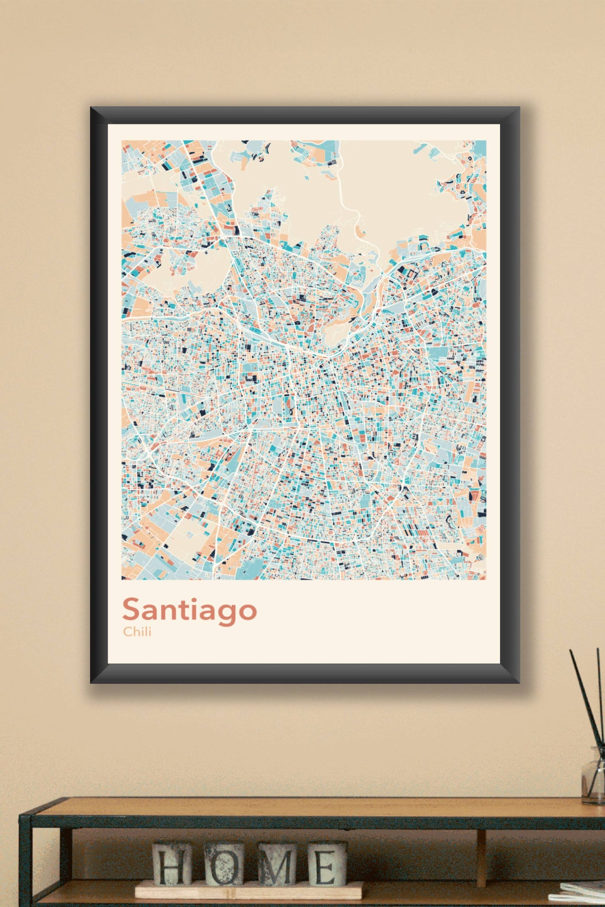 Plan de Santiago coloré - Carte personnalisée