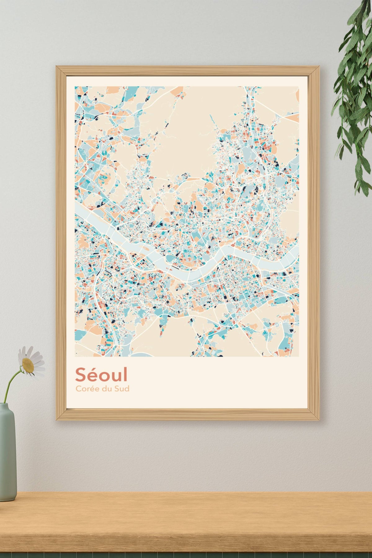 Plan de Séoul coloré - Carte personnalisée