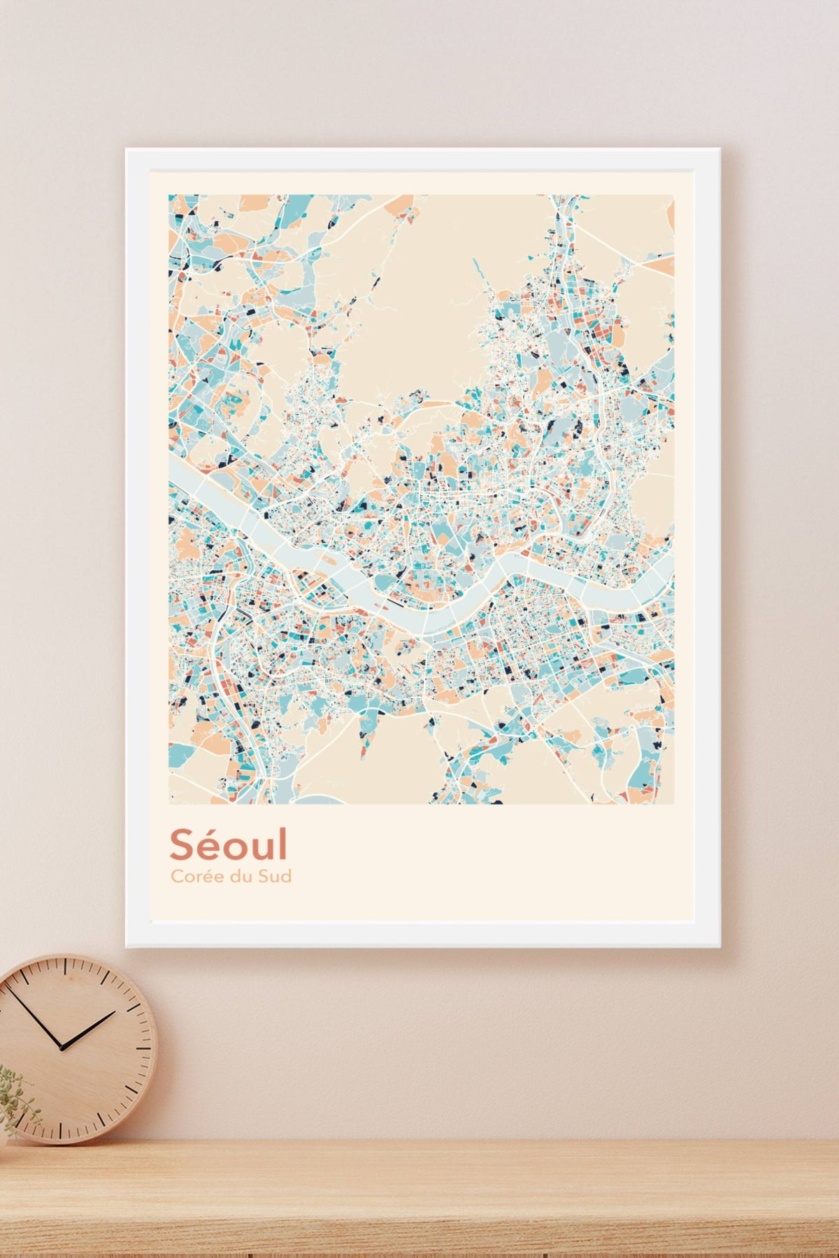 Plan de Séoul coloré - Carte personnalisée