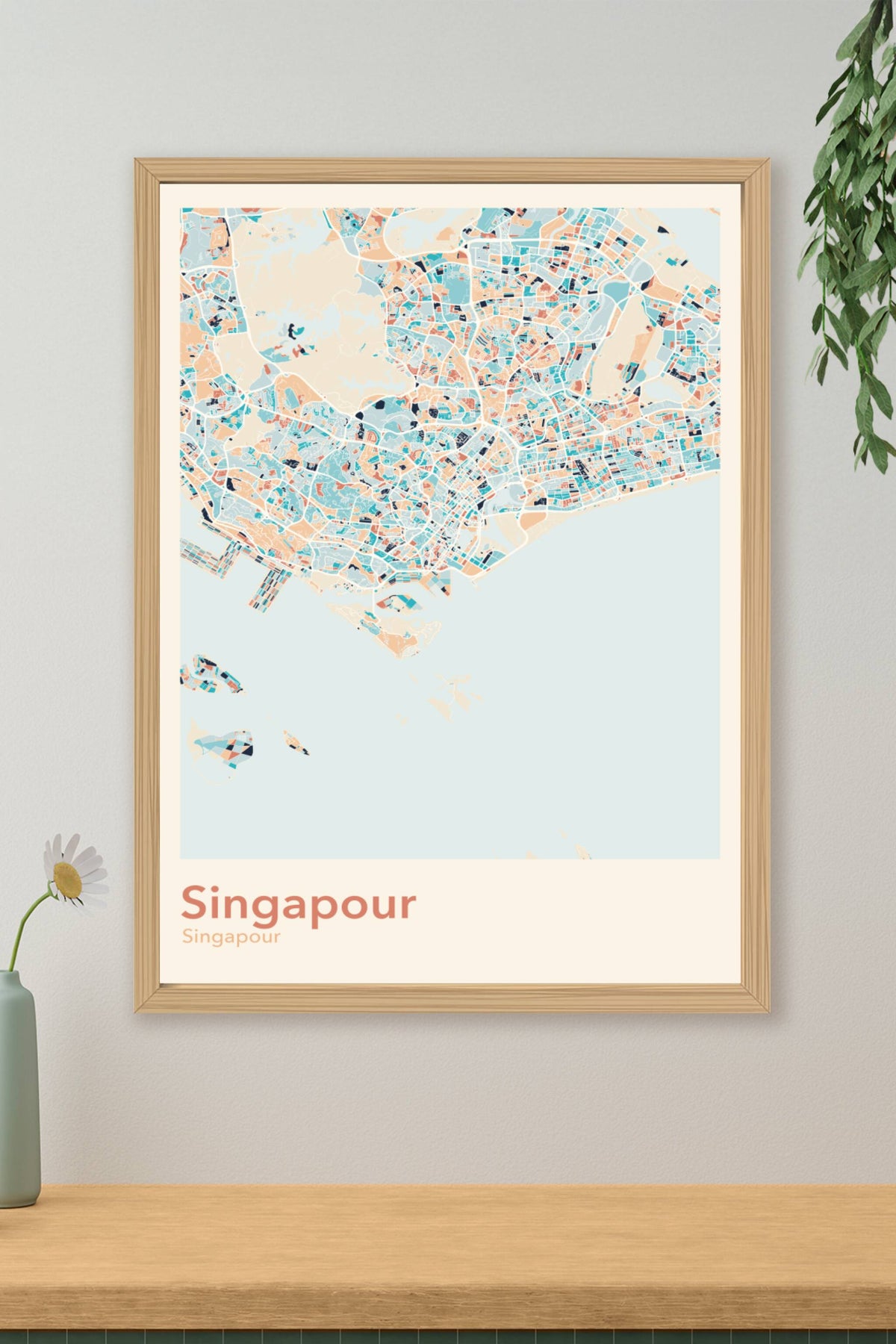 Plan de Singapour coloré - Carte personnalisée