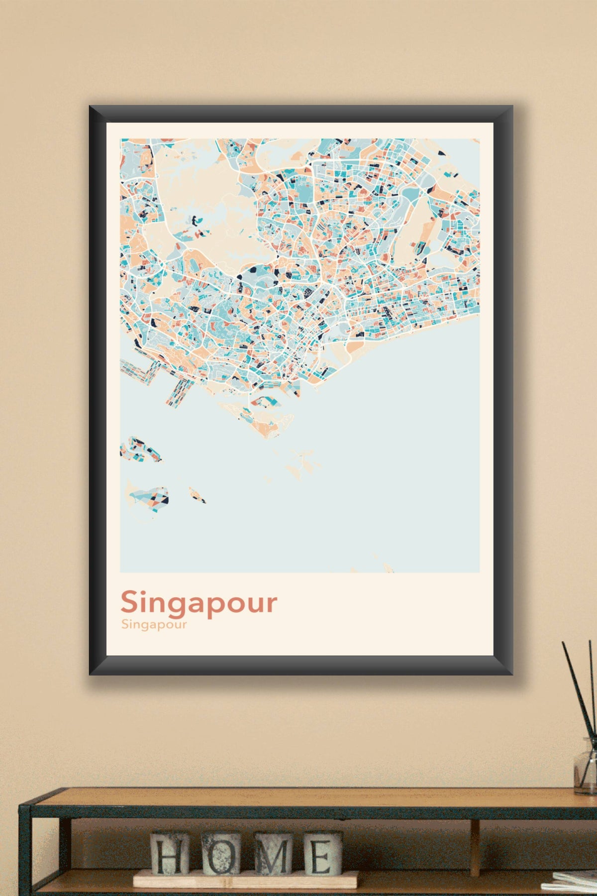 Plan de Singapour coloré - Carte personnalisée