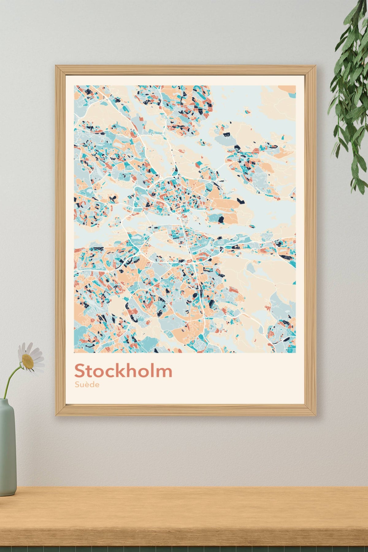 Plan de Stockholm coloré - Carte personnalisée