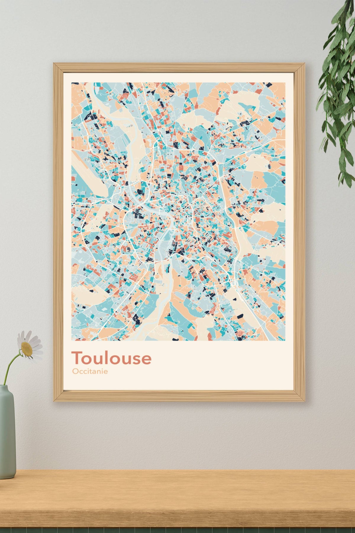Plan de Toulouse coloré - Carte personnalisée