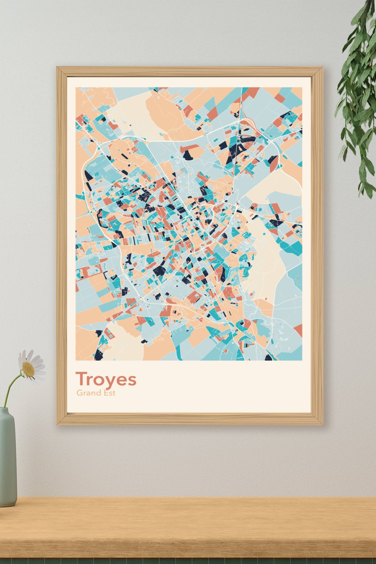 Plan de Troyes coloré - Carte personnalisée