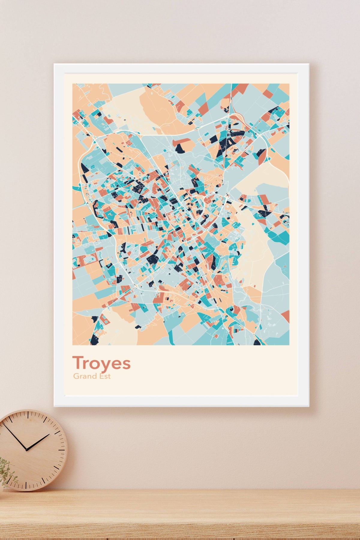 Plan de Troyes coloré - Carte personnalisée